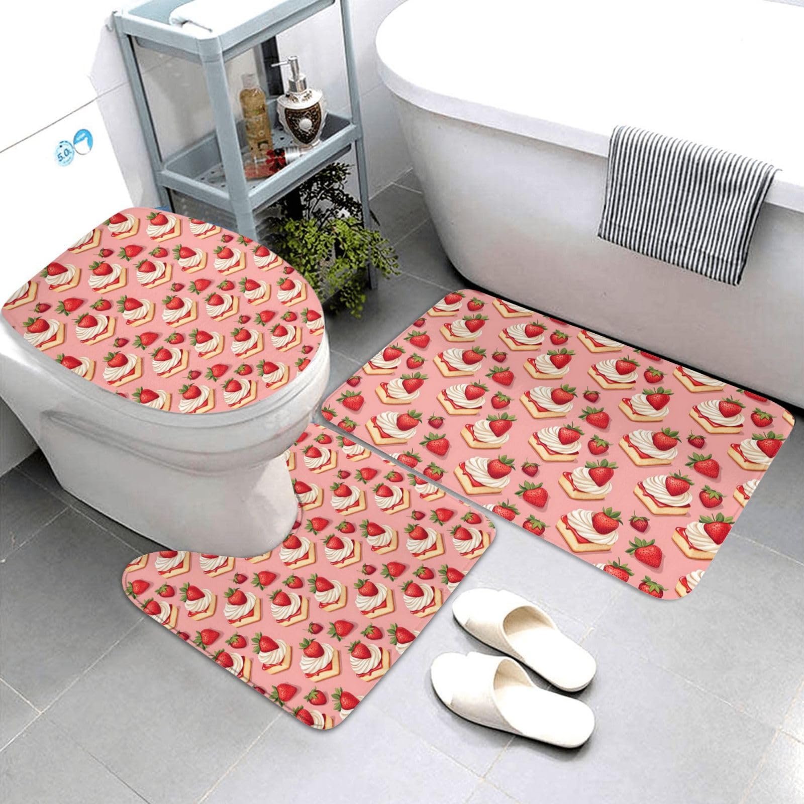 Tapis de bain antidérapant gâteau aux fraises contre les sols mouillés