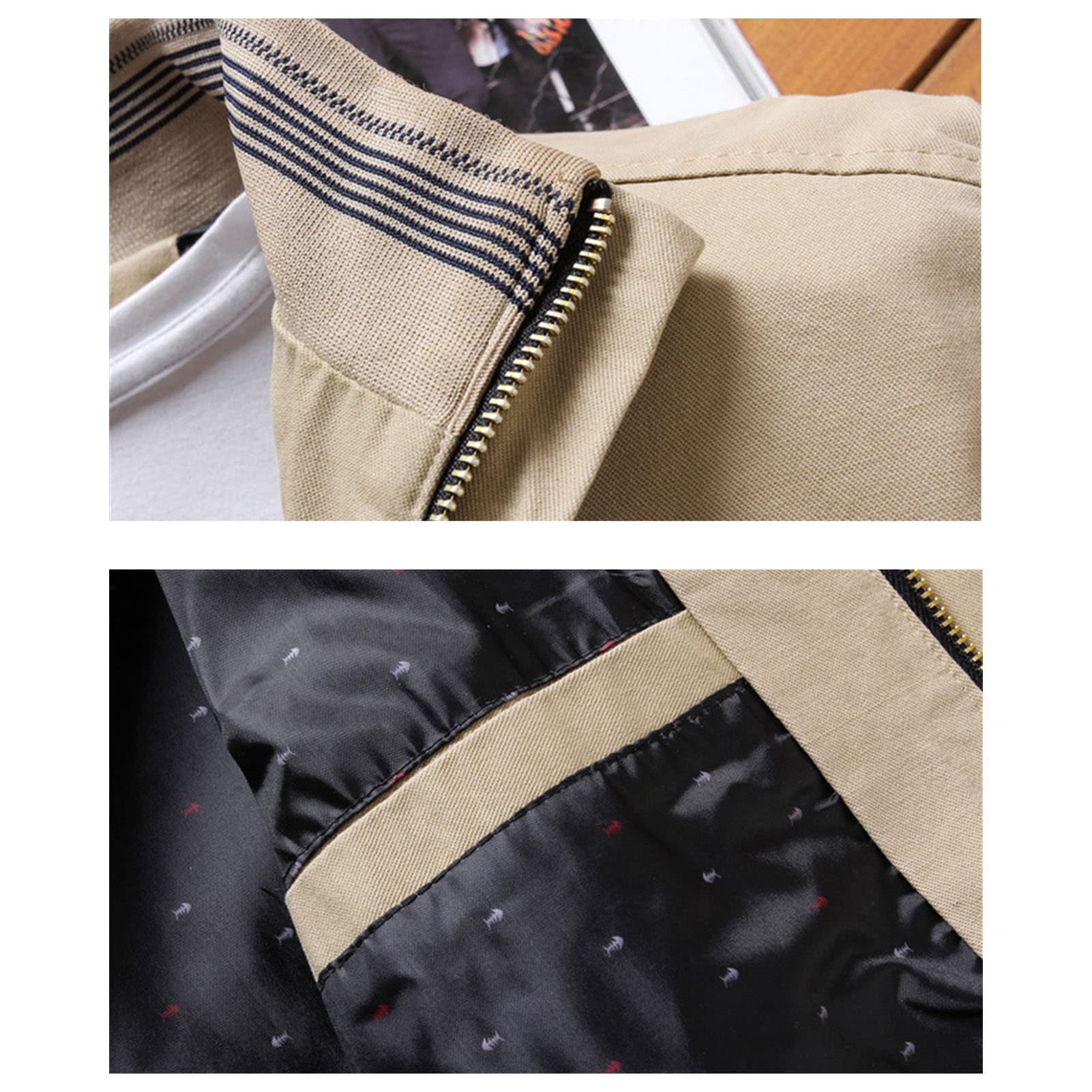 Maiyifu-GJ Men's Casual Washed Cotton Jacket Military Stand Collar Outdoor Windbreaker Lightweight Slim Fit Army Coat (Light Khaki,X-Large)