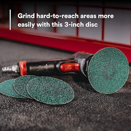Miniatura 4 de 3M Green Corps Roloc Disc 36535, grano 60+, 3 pulgadas, paquete de 25 discos resistentes de cambio rápido para moler, eliminación de recubrimientos,
