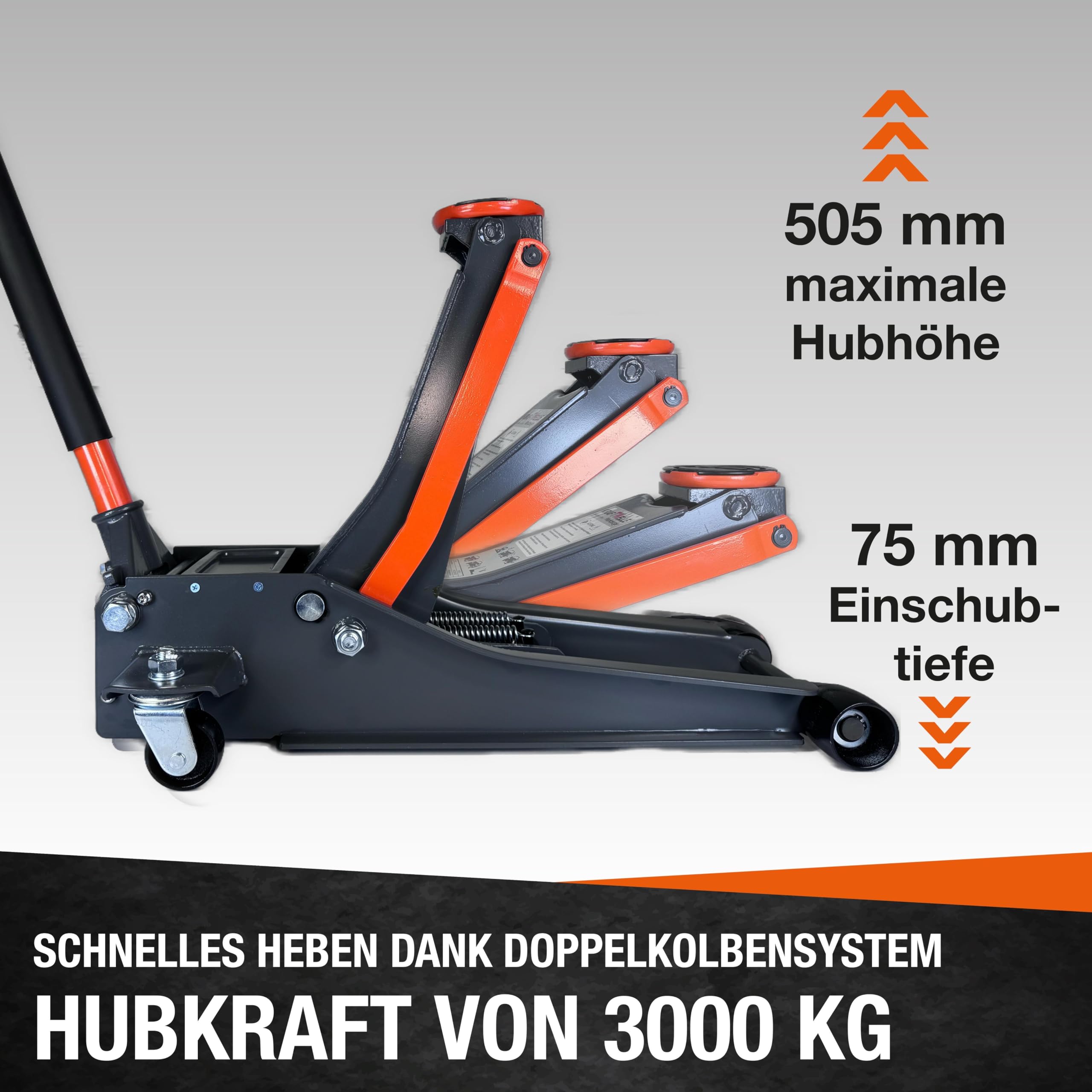 Kraftwelle 4T Rangierwagenheber extra Flach 75mm-500mm Wagenheber Jack 3000 kg KFZ Auto PKW Hydraulik Doppelkolben