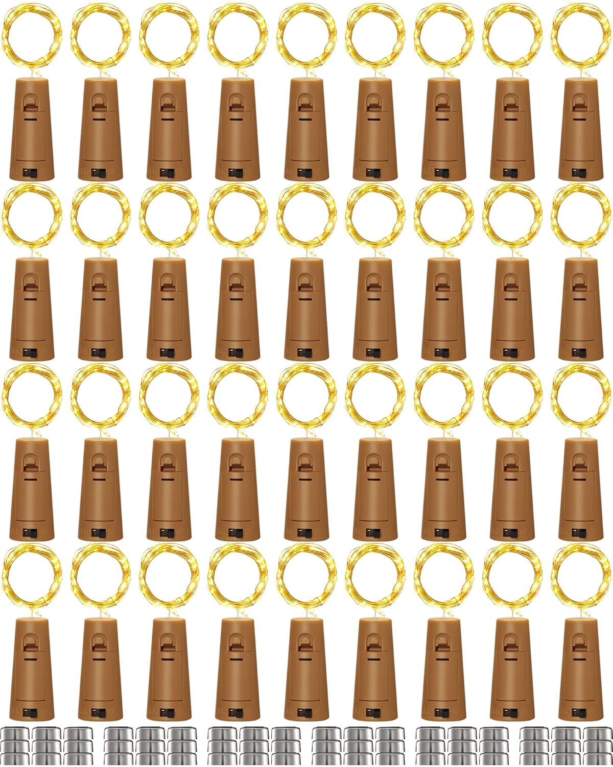 Hortsun 60 Pack Cork Fairy String Lights, 20 LED, 7 ft Silver Wire, Battery
