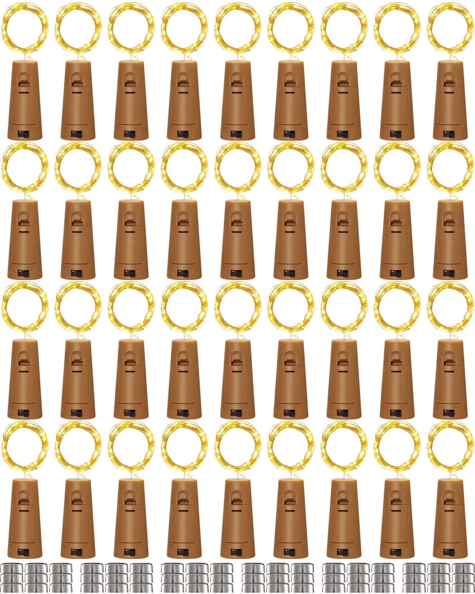 Hortsun 60 Pack Wine Bottle LED Lights with Cork Fairy Mini String Lights Battery Operated Mini Waterproof 7 ft Silver Wire 20 LED Cork Shape for