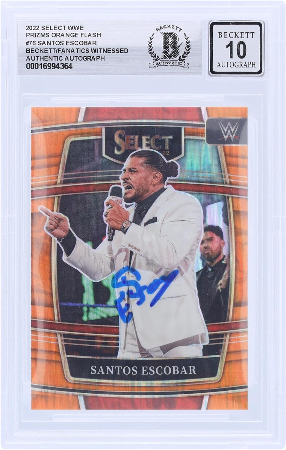 Santos Escobar WWE Autographed 2022 Panini Select Orange Flash Prizm #76 Beckett Fanatics Witnessed Authenticated 10 Card - Autographed Soccer Cards