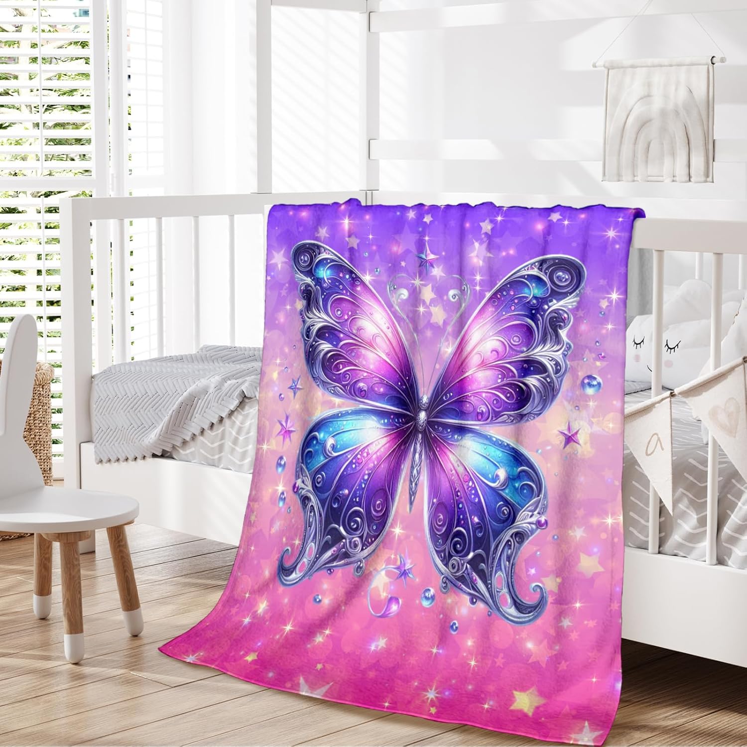 Girls Blanket, Butterfly Blanket, Gift for Butterfly Lovers, 60" X 50" Warm Lightweight Throw for Living Room Bed Sofa Couch