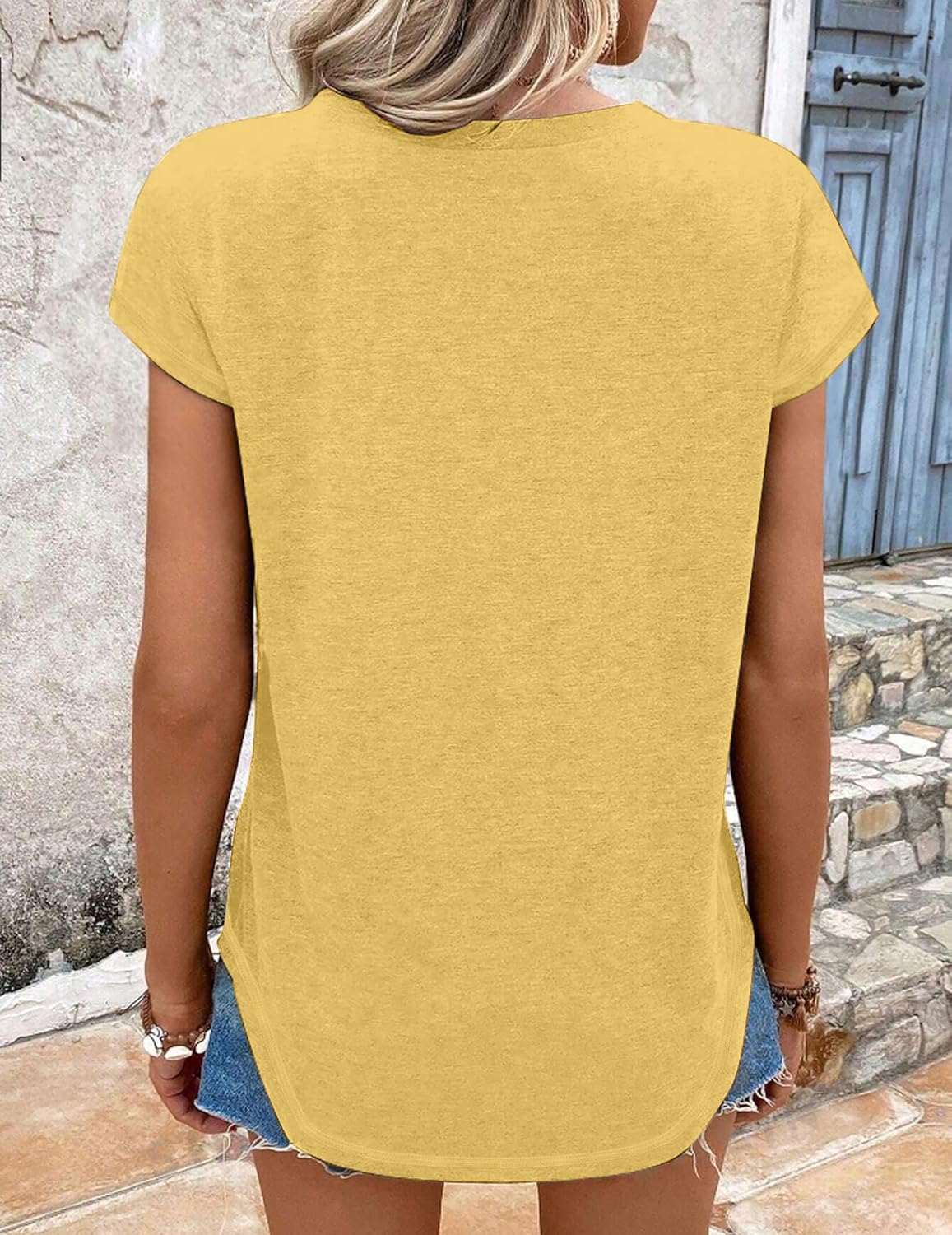 Womens Square Neck T Shirts Short Sleeve Summer Tops Casual Basic Tee Shirt 2025 Trendy Fashion Clothes - Image 3