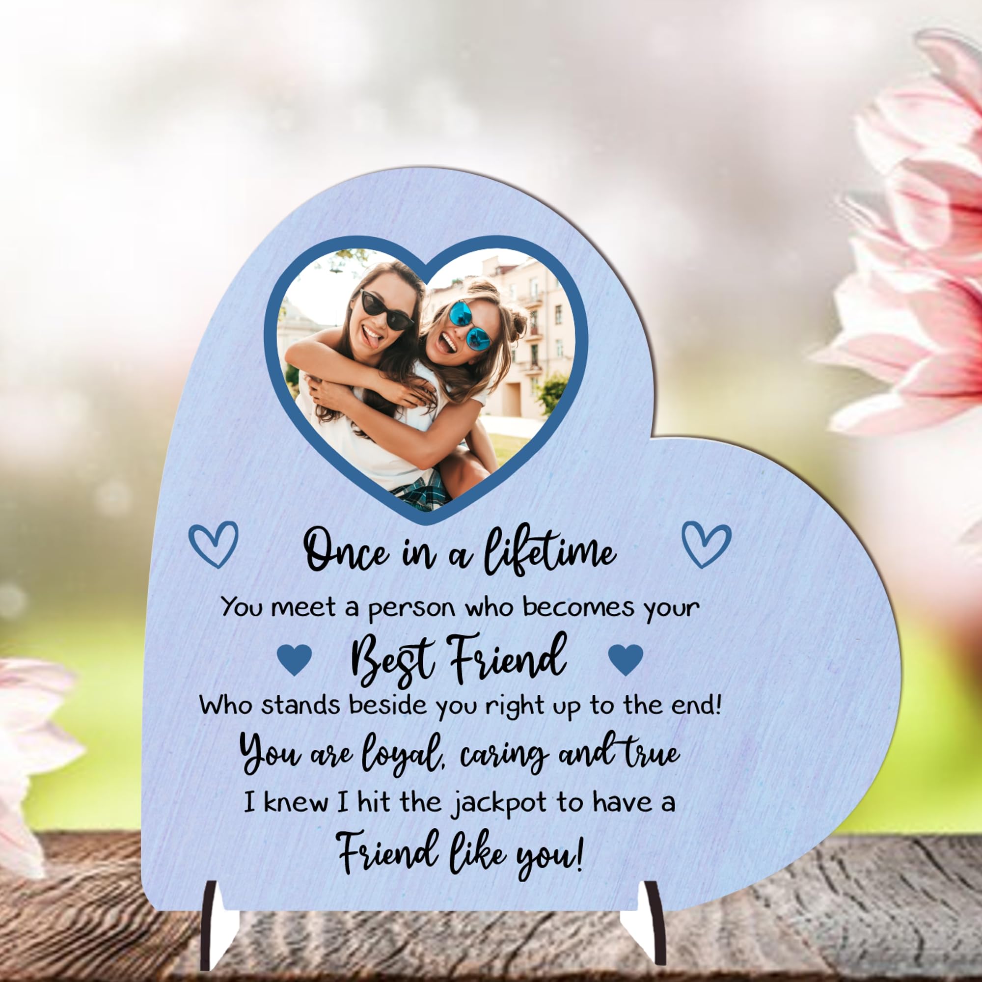 Loving Unique Personalised Best Friend Freestanding Photo Plaque - Friendship Plaque for Besties, For Birthdays or Thank You Gifts (Lilac, MDF Wood - Large - 190mm x 185mm)