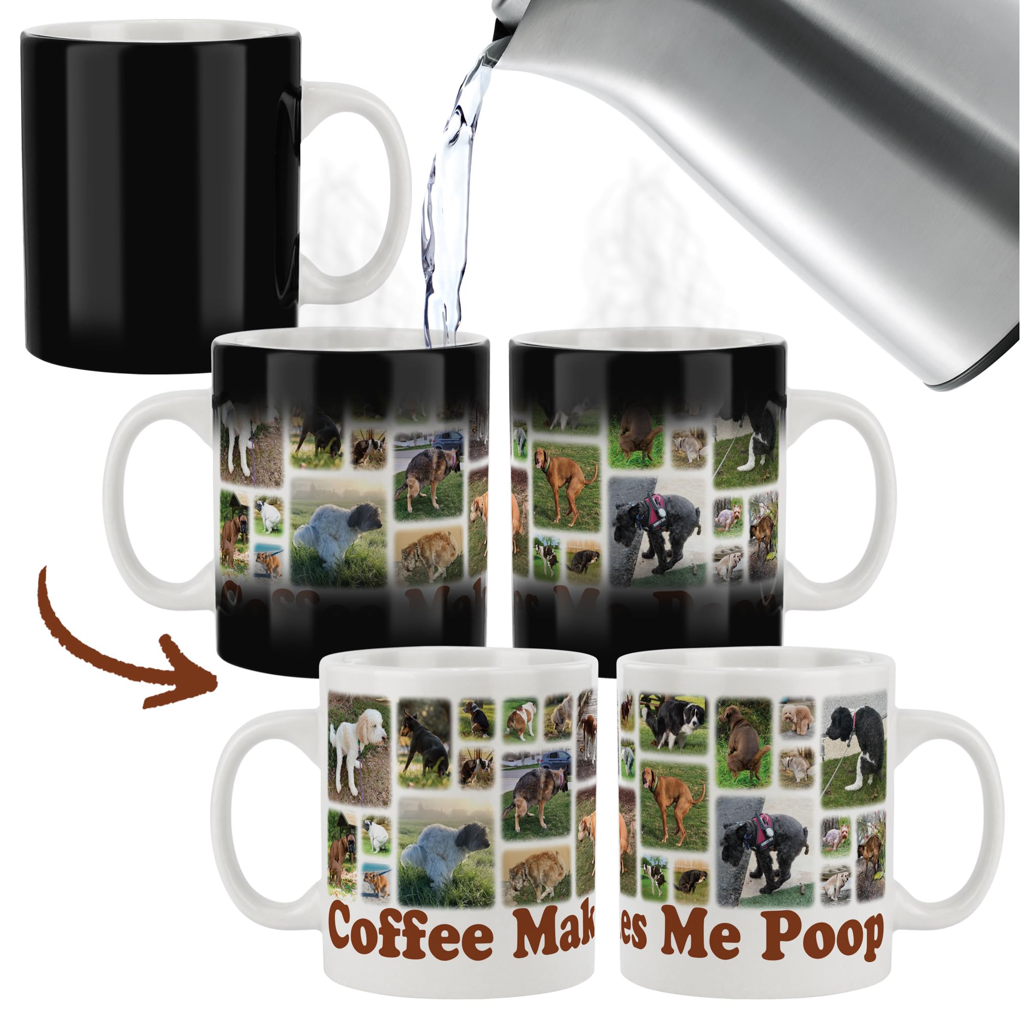 Funwares Pooping Puppies Magic Mug Gag Gifts for Men Heat Revealing 16oz Ceramic Coffee Mug Unveils Hidden Dog Images 28 Different Dog Breeds Dog Lovers Favorite White Elephant Christmas Birthday