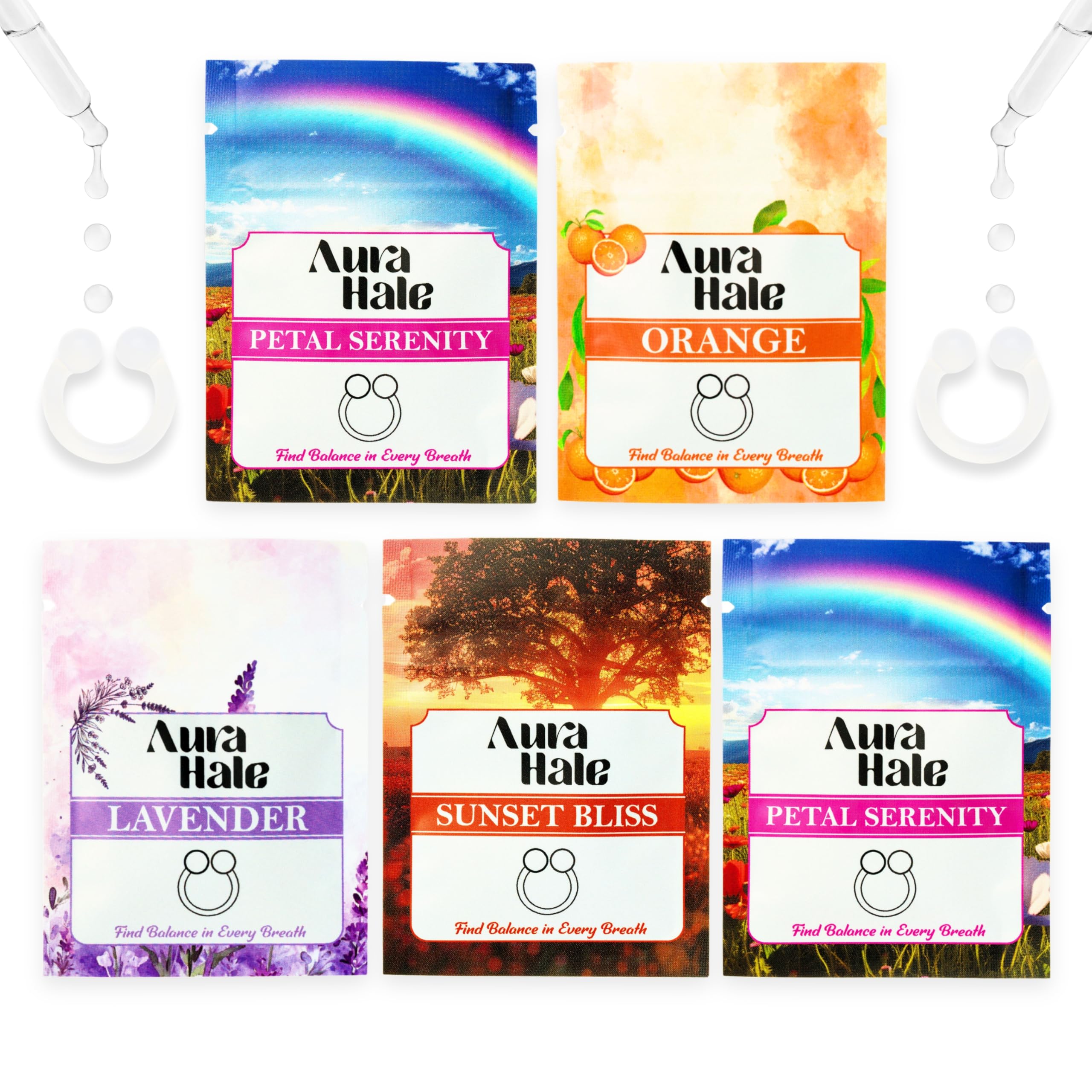 Aurahale Transparent Stress Relief Pack – Essential Oil Infused Nasal Diffuser Rings For Anxiety Relief, Inner Calm & Peaceful Sleep | Wearable Aromatherapy | Medical-Grade Silicone | Organic