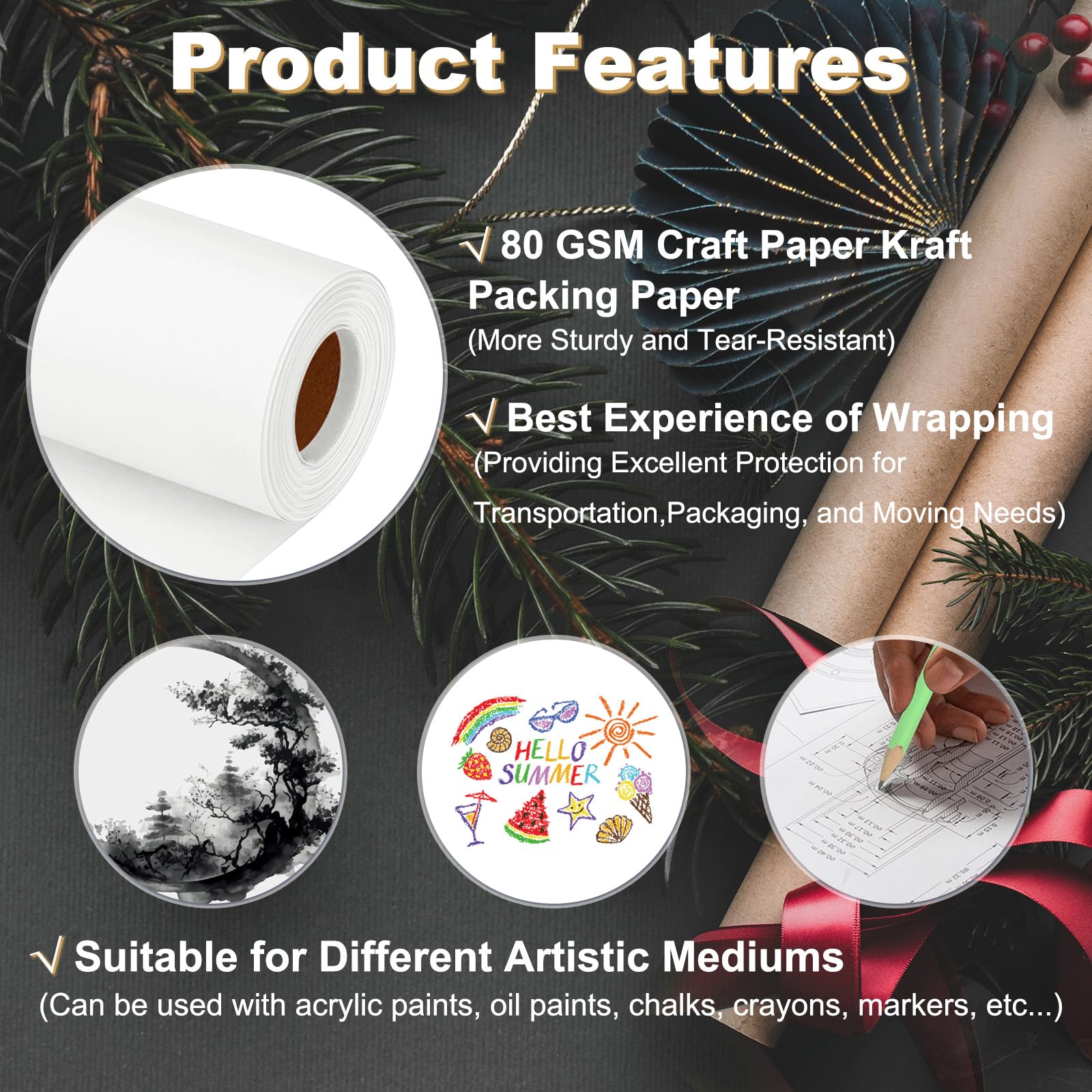 PATIKIL Papier Cadeau Papier D'Emballage, 2 Pcs 38cm X 8M, 80