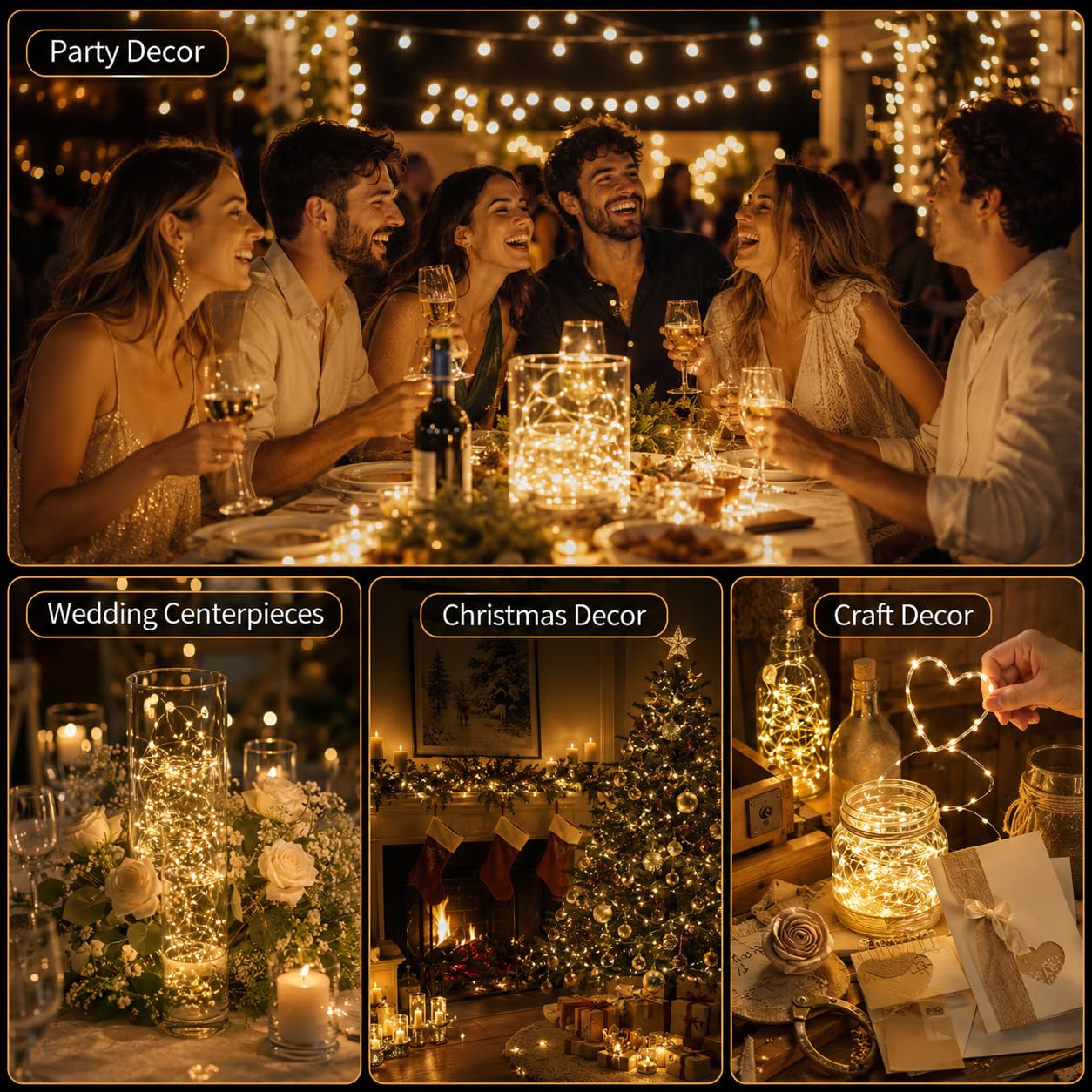 Paquete de 24 luces de hadas que funcionan con pilas, 7 pies, 20 luces LED de color blanco cálido, luces de luciérnaga impermeables de alambre plateado para tarros de masón, boda, fiesta de Navidad