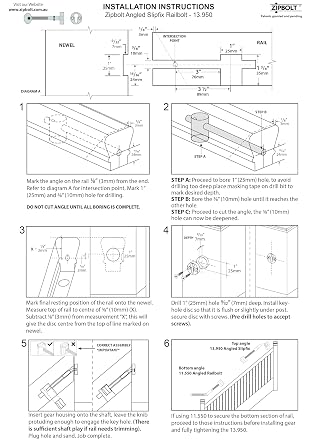 Zipbolt 13.950 Angled Slipfix Railbolt - Connects Angled Handrail to Newel Post - 10 Pack - Includes 5mm Hex Bit with Quick Release Shank