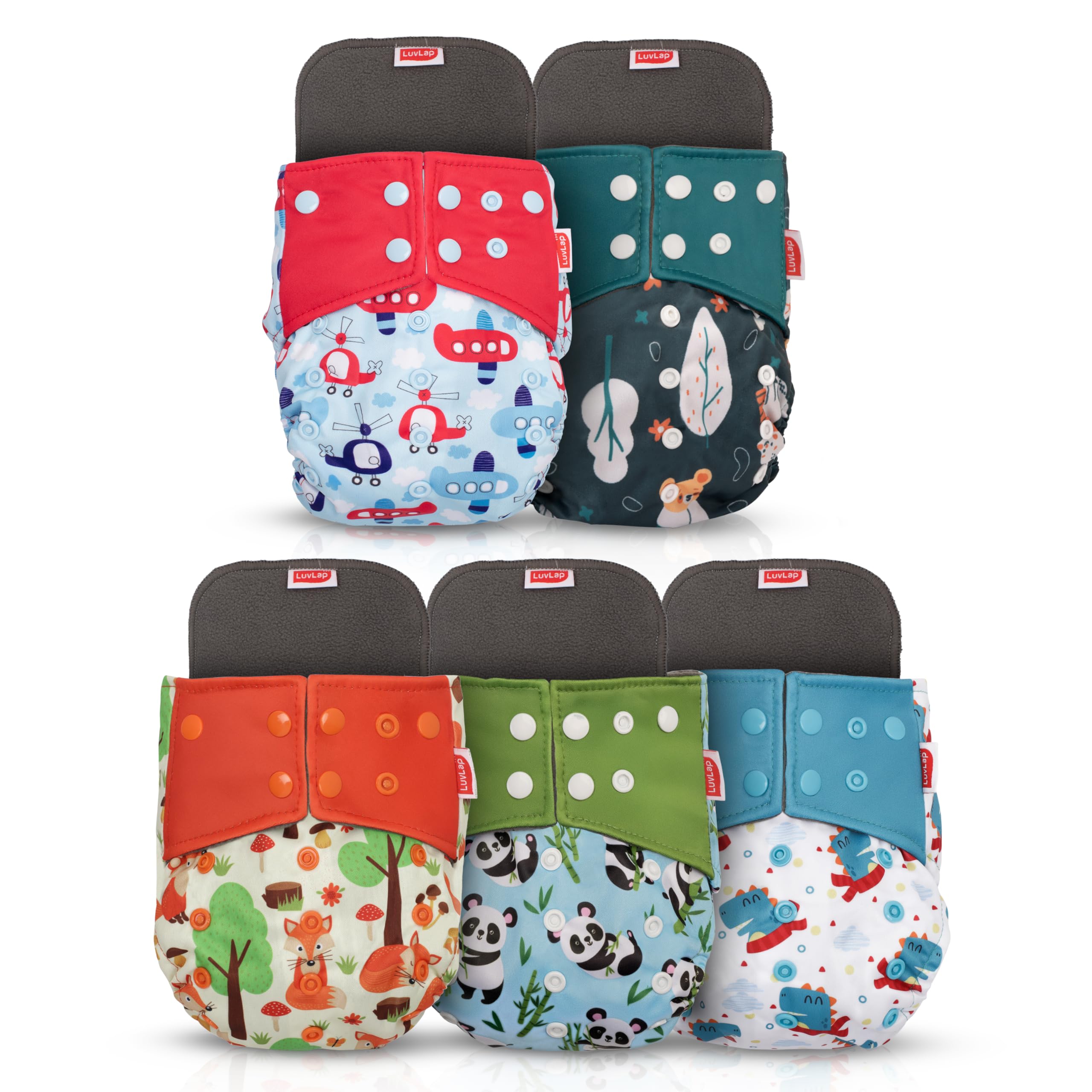 LuvLap Reusable Baby Cloth Diapers Combo Pack of 5, Orange & Green, Blue Panda, Green Bunny, White & Blue, Blue Ships, Double Leak Guard, High Absorption, Stain-Proof Comfort & Protection, 3m+-picture-30