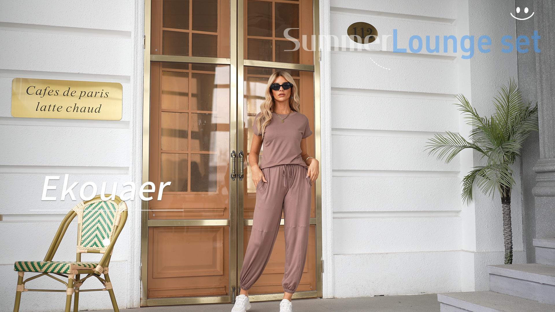 Ekouaer Pajamas for Women 2 Piece Lounge Sets Cap Sleeve