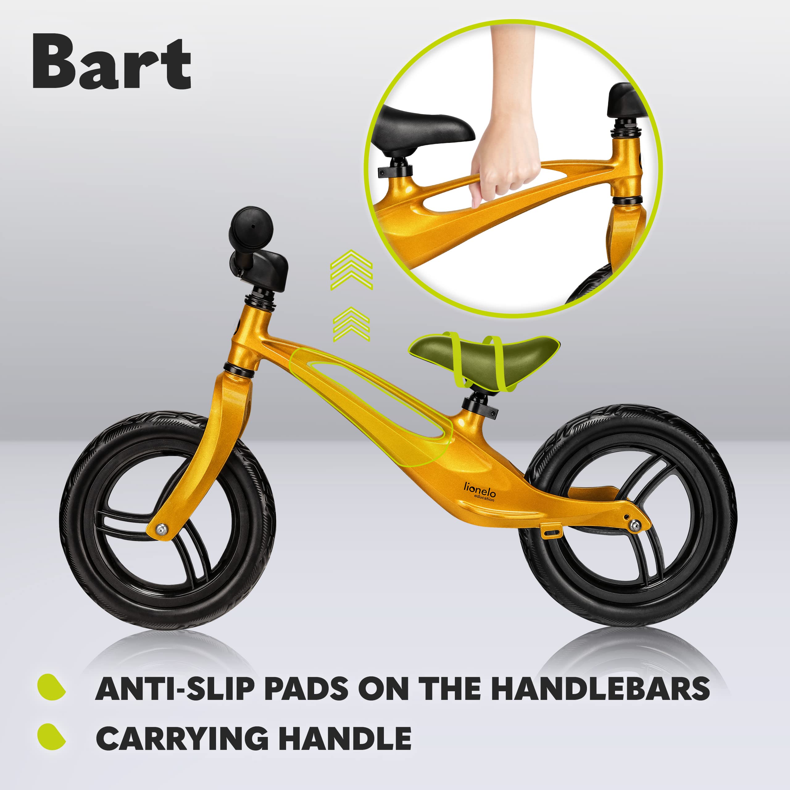 Vélo D'Équilibre Lionelo Bart Air - Cadre Magnésium, 12 Pouces, Réglable, 3,8 Kg, Pour Enfant 2-5 Ans