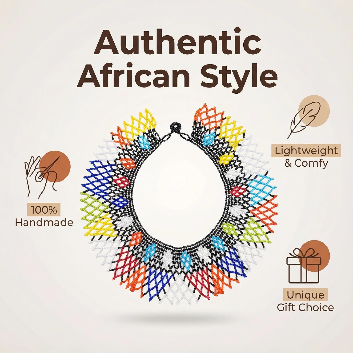 HENGYID Multicolor Beaded Bib Necklace - South African Maasai Style Statement Jewelry for Women - Unique African Choker Necklace Perfect as Sister Gifts