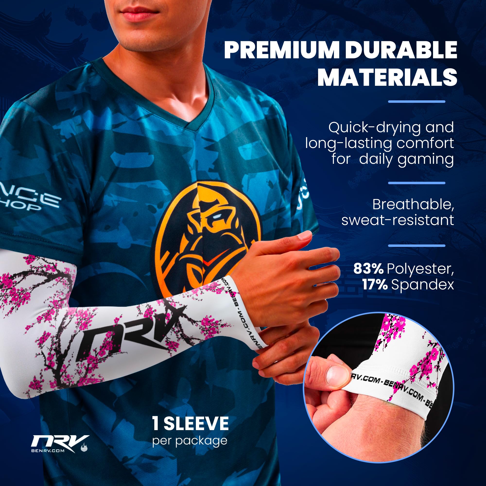 NRV Manchette de Compression Gaming (Edition Sakura) – Performances d'eSport Améliorées avec Style Japonais – Conçu par des Professionnels – Durable, Respirant et Sans Friction