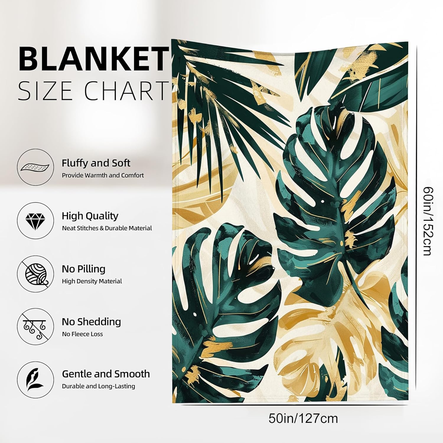 Tropical Monstera Leaf Throw Blanket, Summer Blanket Throw for Adults, Lightweight Soft Cozy Blanket for Couch Sofa Bed Room Decor 50x60 Inches - Image 2