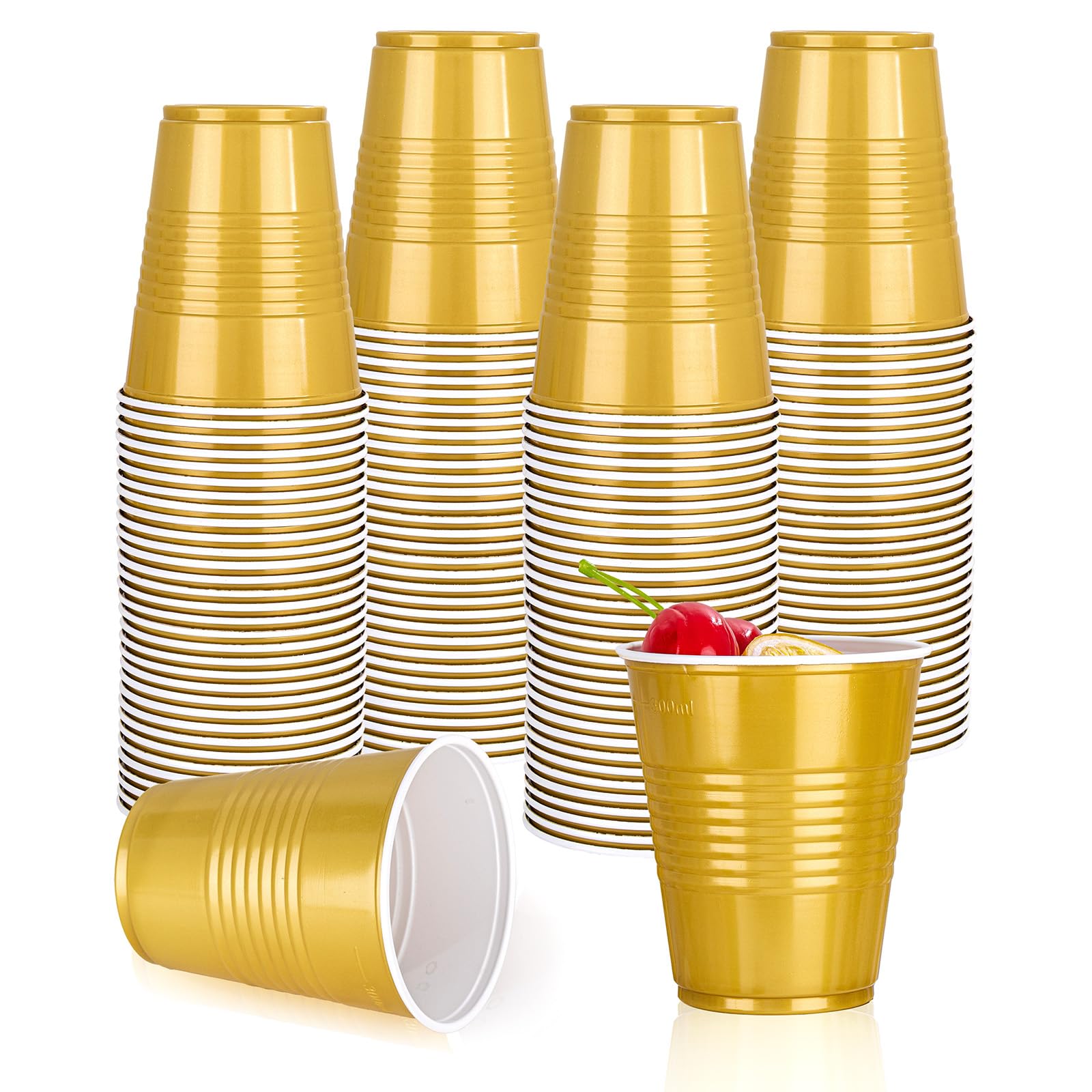 WELLIFE 200 PCS Gold Plastic Cups,9 oz Clear Plastic Cups,Disposable Wine Glasses,Plastic Cocktail Glasses for Party and Wedding — Amazon image 24