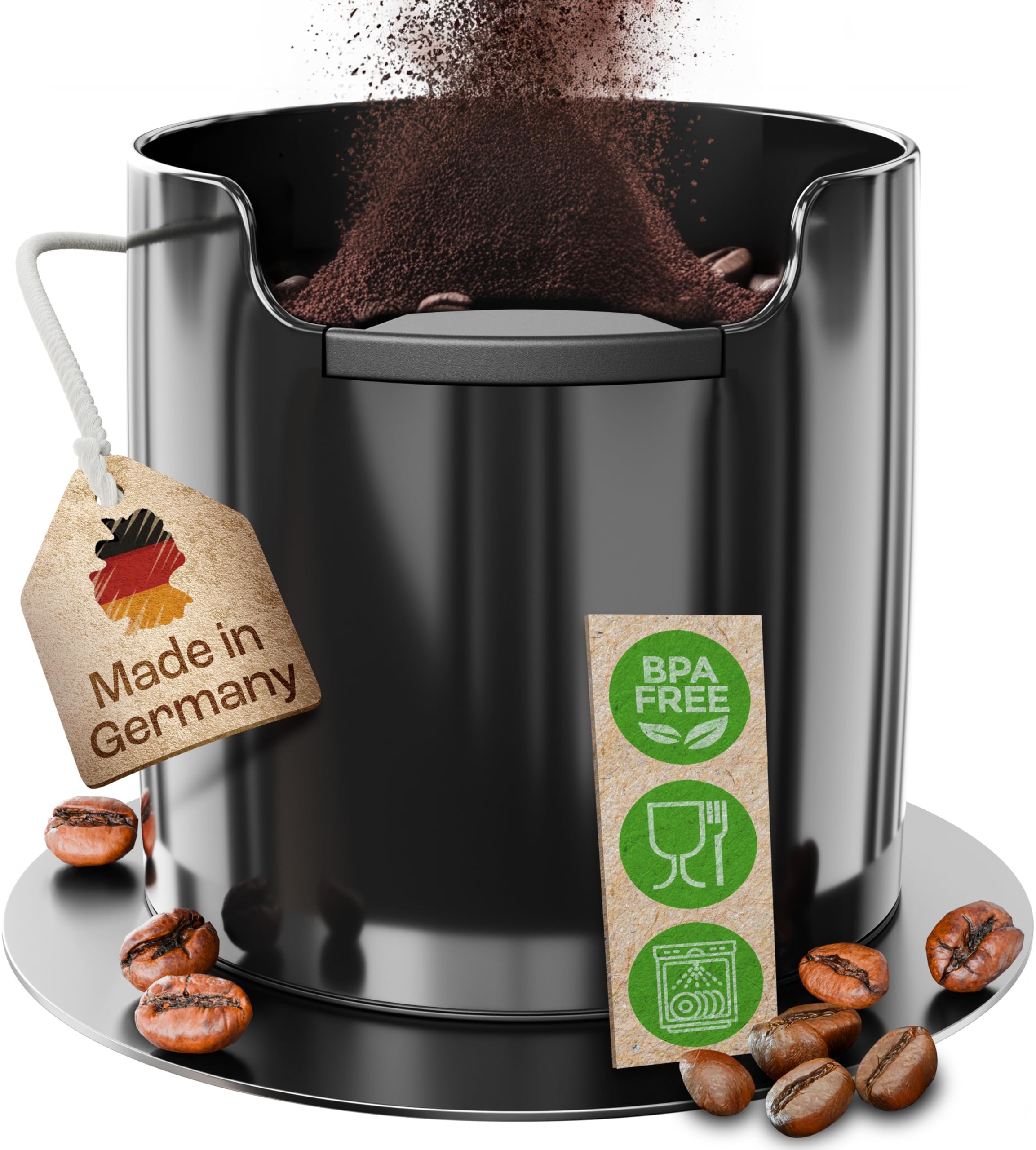 Homeffect Abklopfbehälter mit verbesserter Handhabung - Made in Germany - Abschlagbehälter für Siebträger-Maschinen - Knock Box, Schwarz - Barista Zubehör zum Kaffeesatz sammeln & recyceln