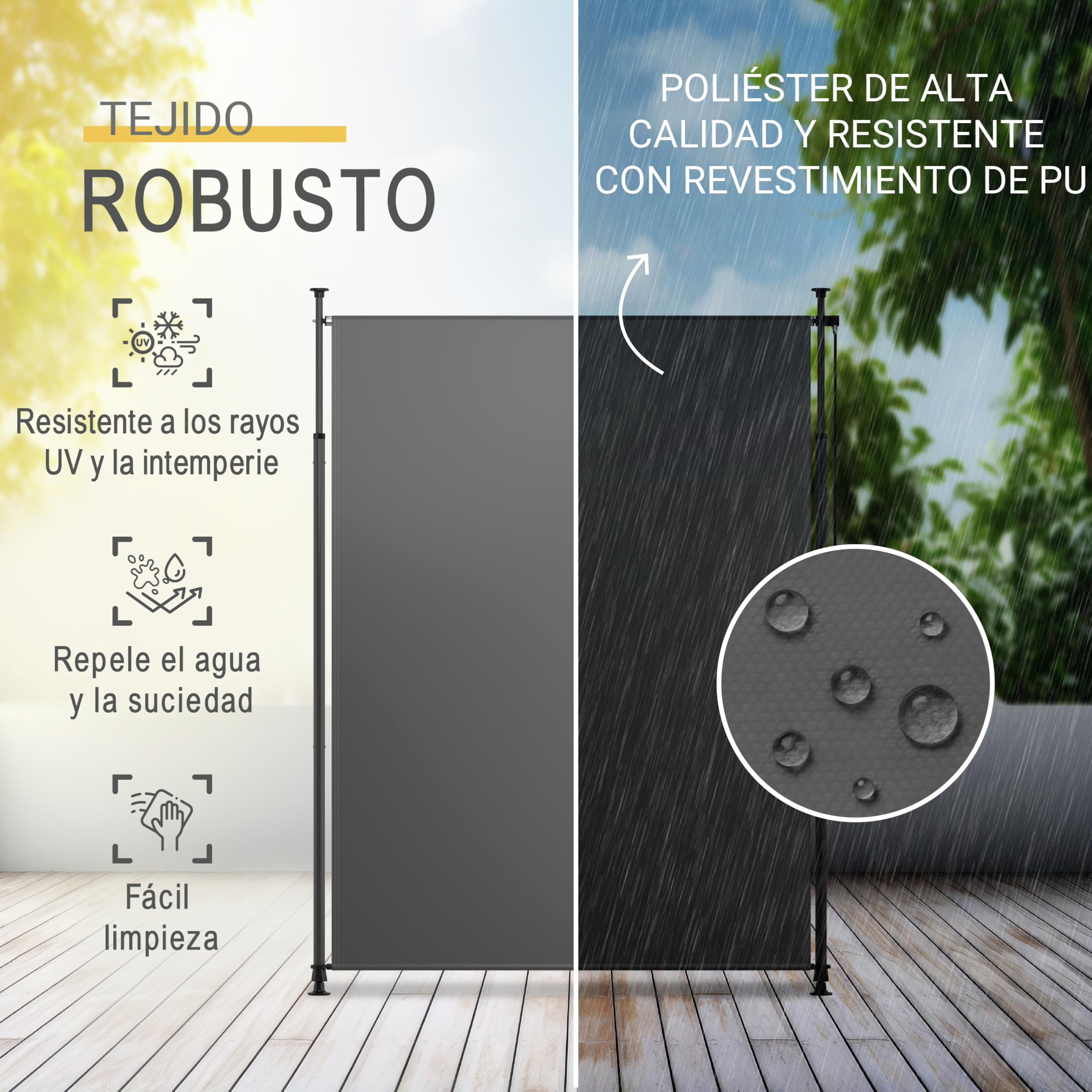 Sol Royal toldo de Pinza Vertical para Exterior sin taladrar con manivela
