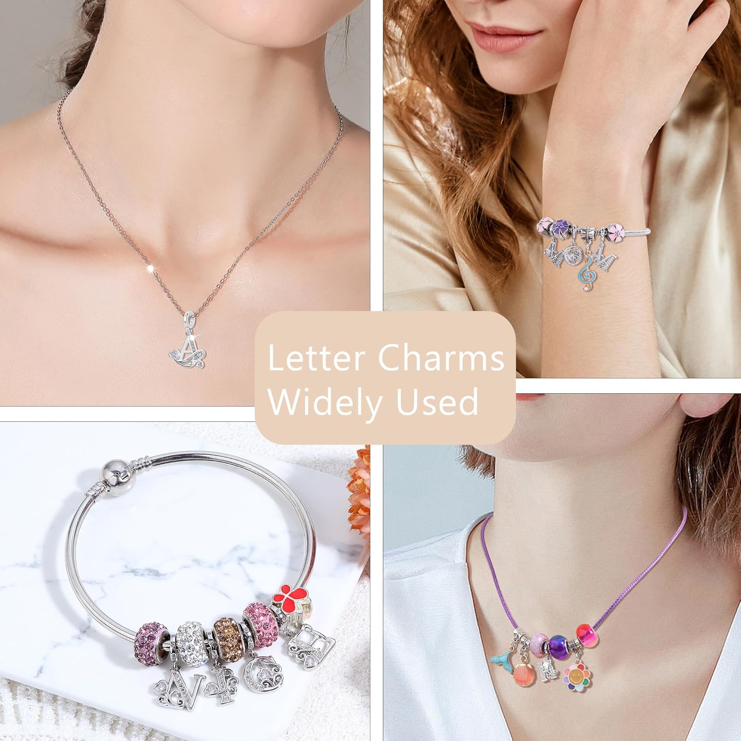 925 Sterling Silver Letter Charms for Pandora Bracelets Silver Letter A Alphabet Charm Initial Dangle Charms Beads Jewelry Gift for Women - Image 7