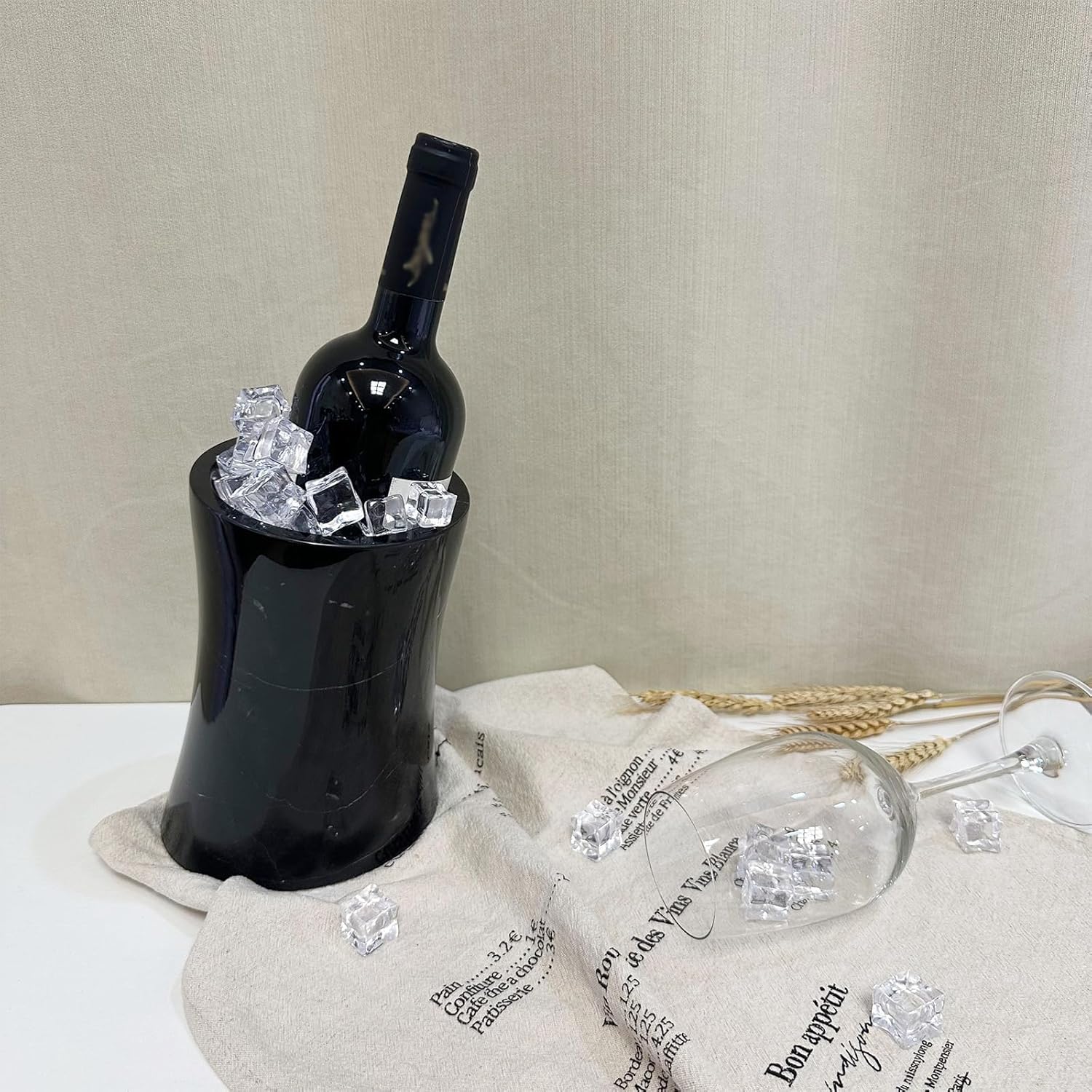 ブラックマーブルワインチラーバケツ、傾斜デザイン、750mlボトルクーラー、キッチンウェアストレージ、花瓶、パーティー、キッチン、バ