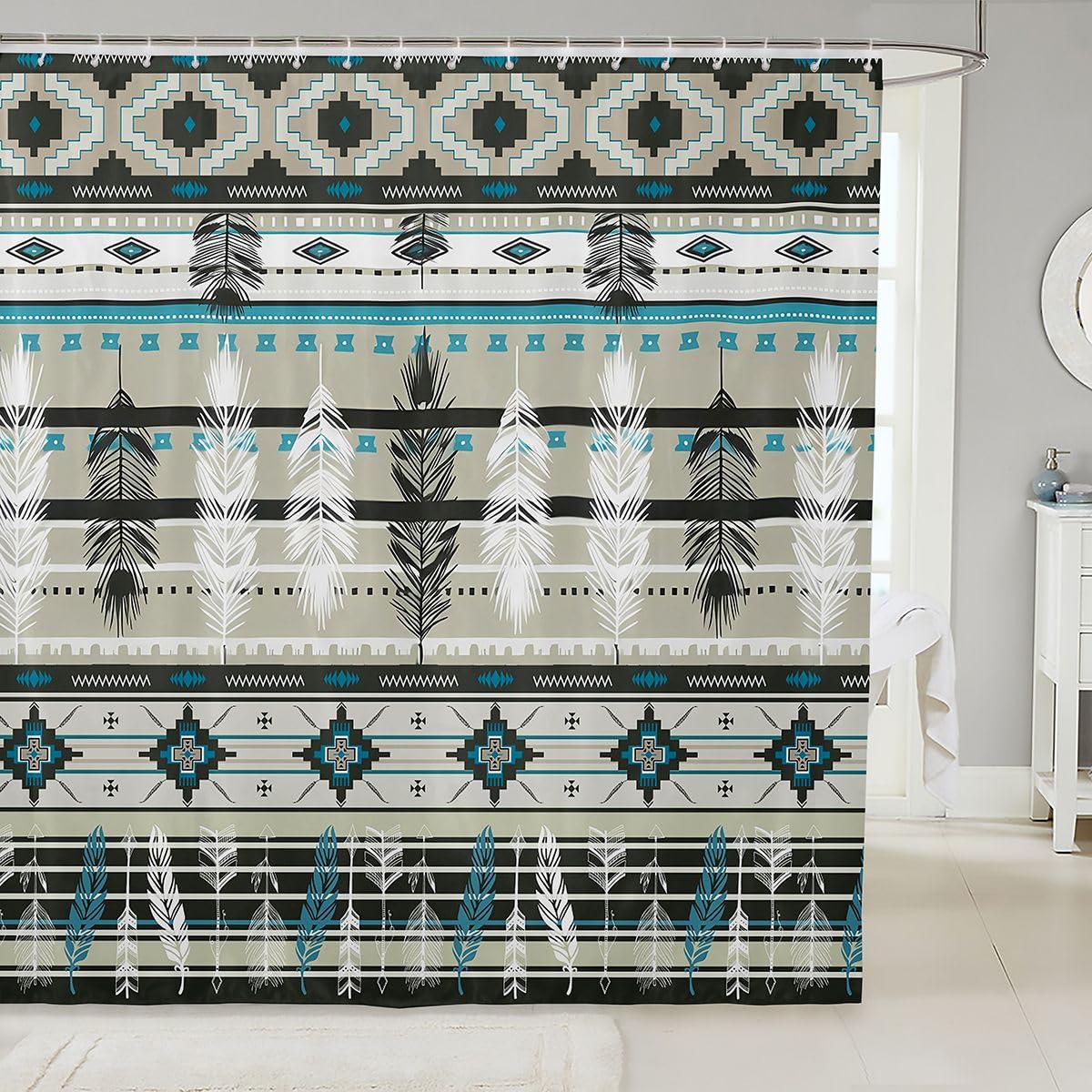 Erosebridal Ethnic Tribal Arrow Curtain Geometric Aztec Shower Curtain Set,Western Bath Curtain 72" Wx72 L African Tribe Exotic Dream Catcher Feather