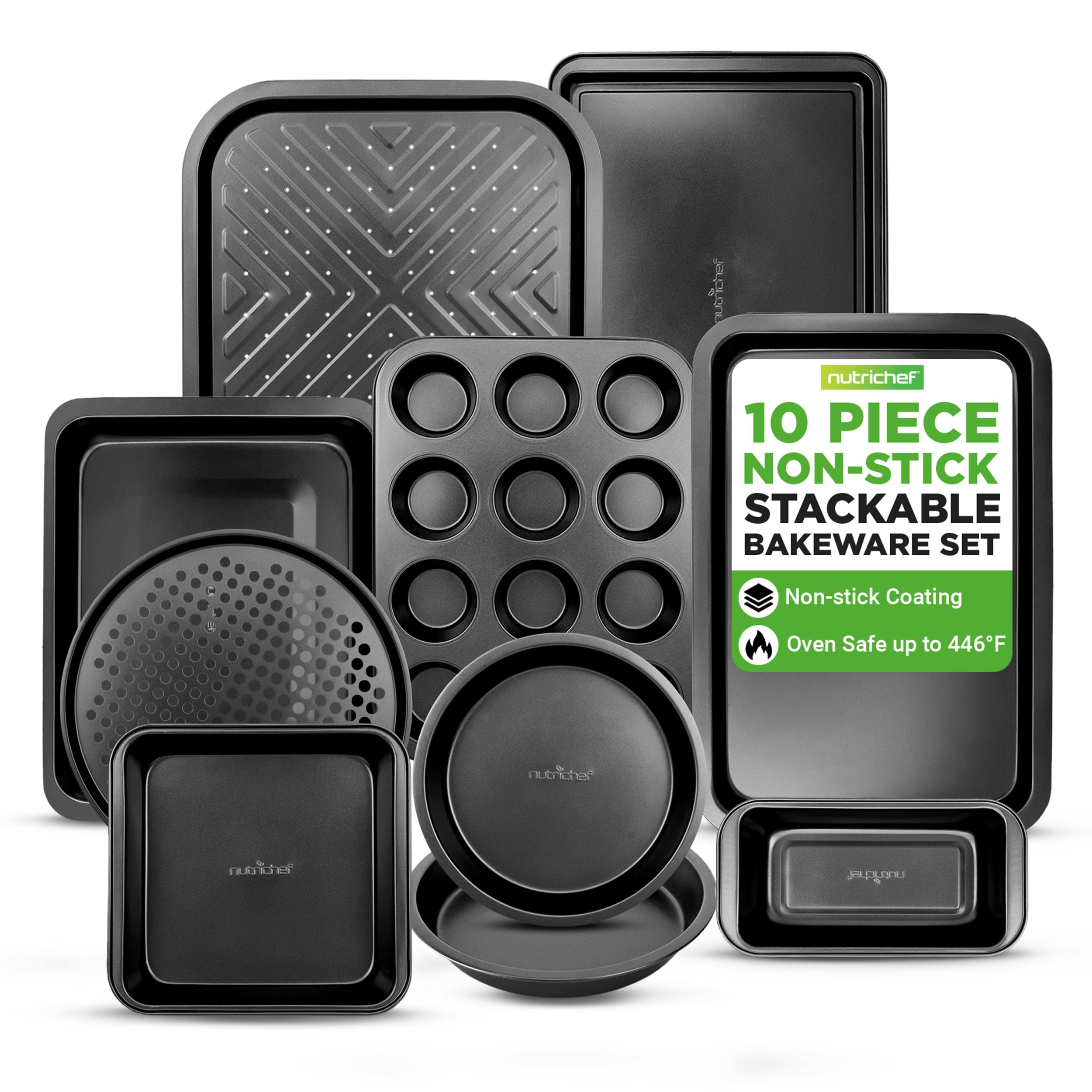 Healthy s Nutri-Pan セット NutriChef Bakeware Set, 10-Piece Carbon Steel Nonstick Pans – PFOA