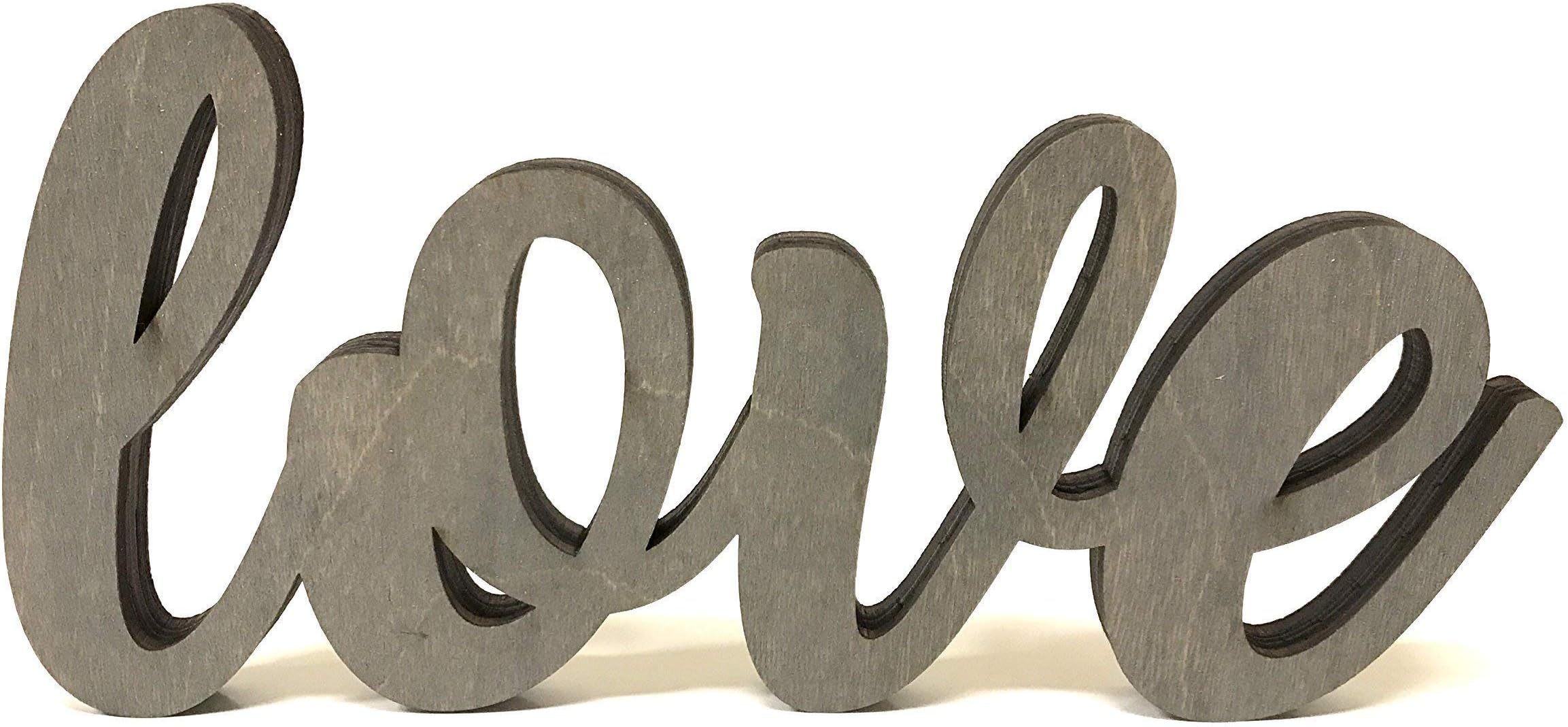 Wood Love Cutout Sign Made of Birch Plywood Stained Gray