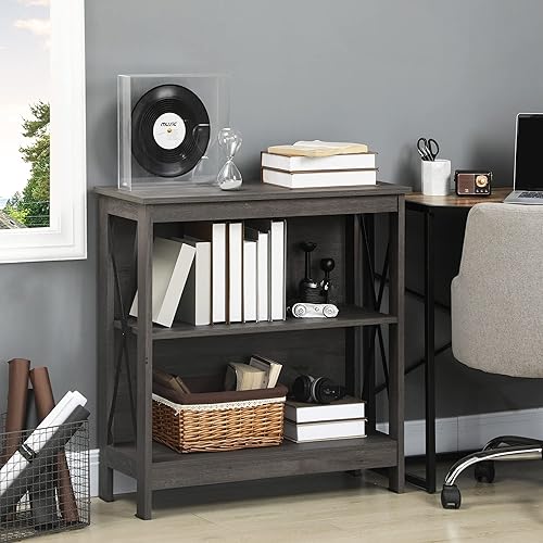 Miniatura 2 de HOMCOM Estantería abierta de esquina de estilo industrial con estantes de almacenamiento y marco de barra de metal en X para sala de estar, gris