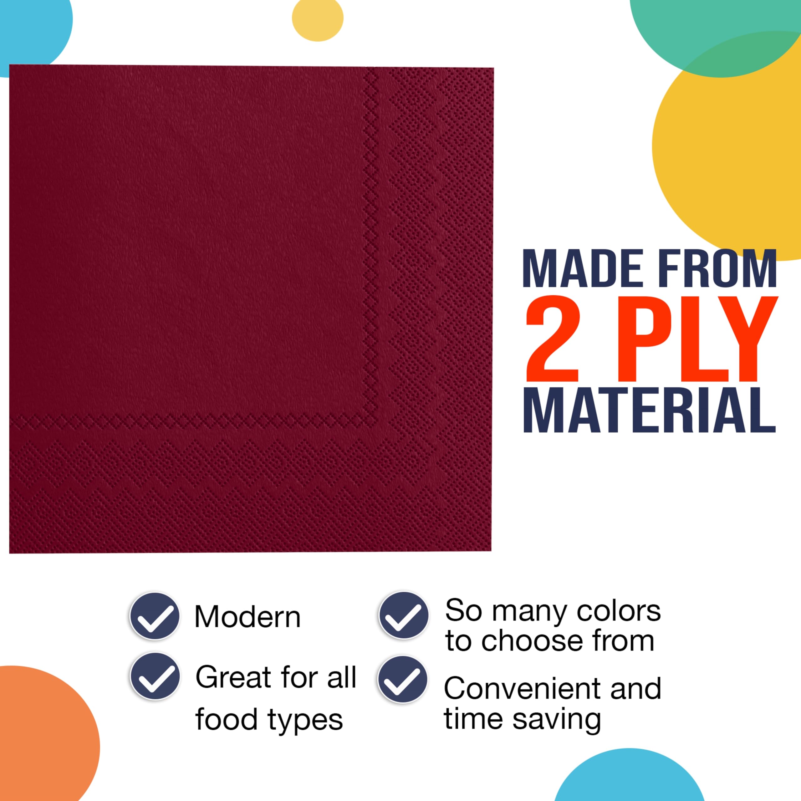 Party Solids Lot de 300 serviettes de table en papier Bordeaux | Serviettes de table 2 plis absorbantes pour tous les jours, 16,5 x 16,5 cm, bordeaux