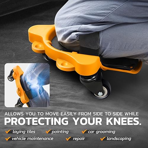 Miniatura 6 de DNA MOTORING Rodillera rodante con ruedas, cojín para rodillos con bandeja de herramientas para garaje, taller, jardín, naranja, TOOLS-00371