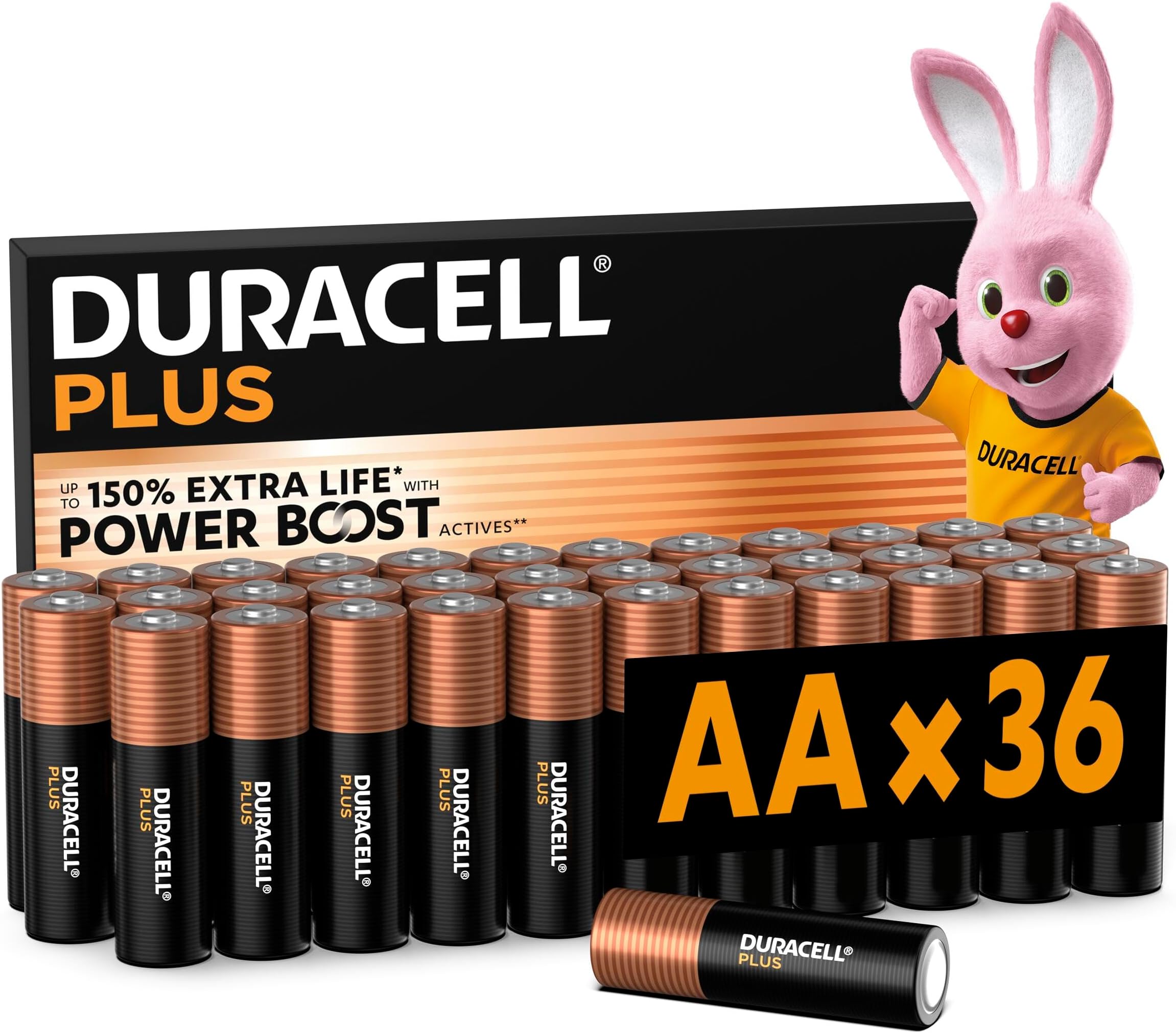 Plus AA Batteries (36 Pack) - Alkaline 1.5V - Up To 100% Extra Life - Reliability For Everyday Devices - 0% Plastic Packaging - 10 Year Storage - LR6 MN1500