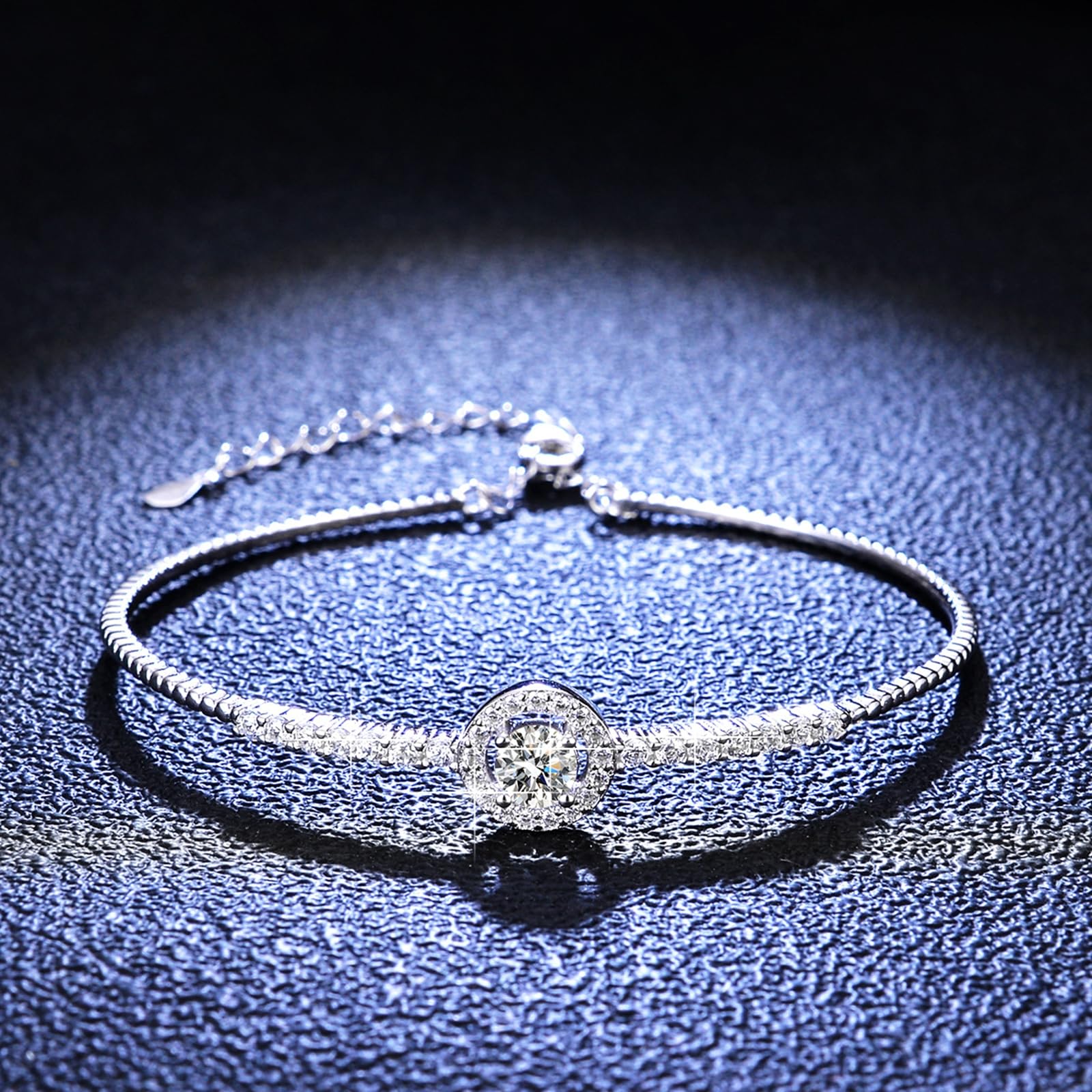 Pulsera para mujer, pulsera ajustable con diamantes creados, oro blanco de 9/14/18 quilates y PT950