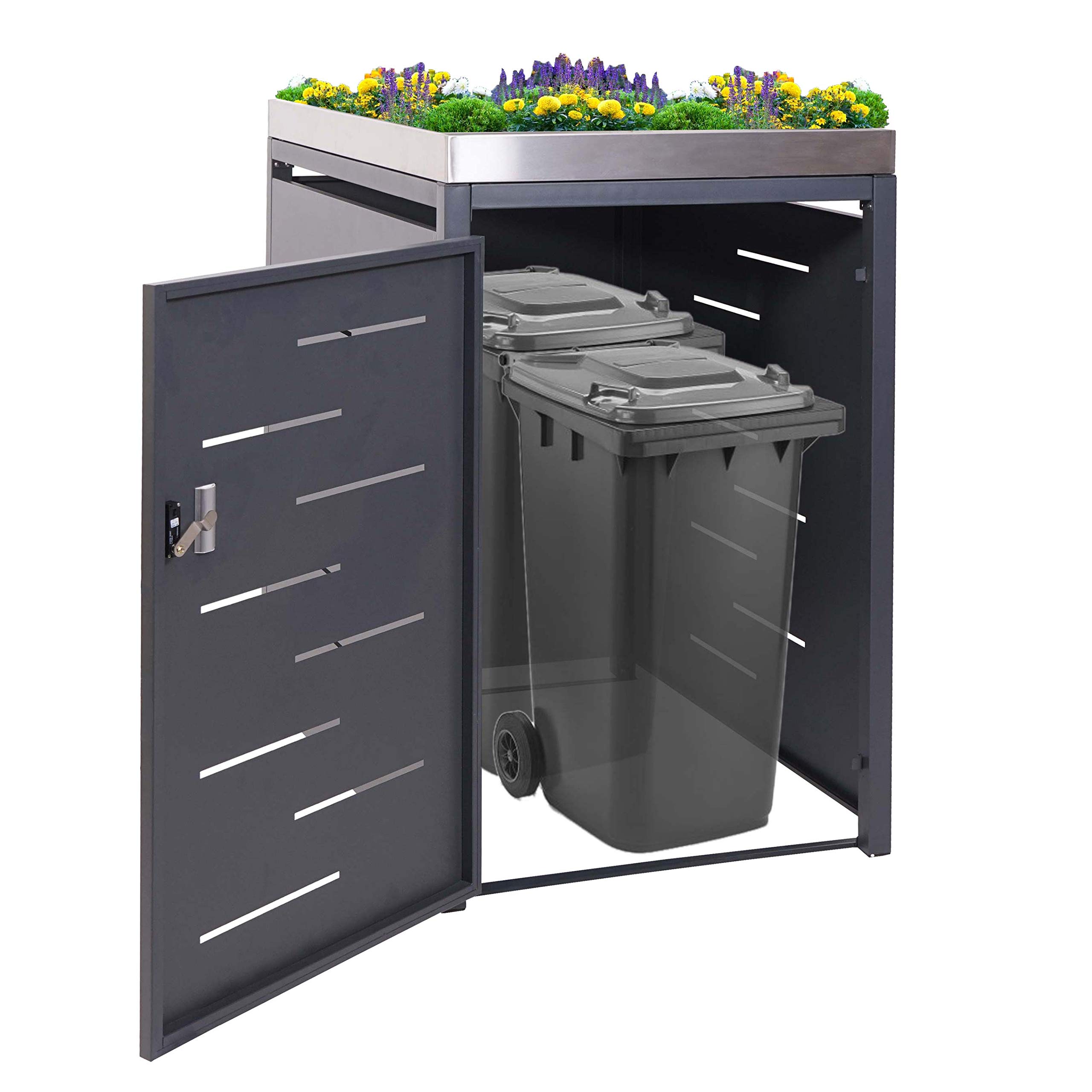 XL 1/2 Mülltonnenverkleidung HWC-H40, Mülltonnenbox, Pflanzkasten EdelstahlMetall 40kg 125x75x102cm erweiterbar