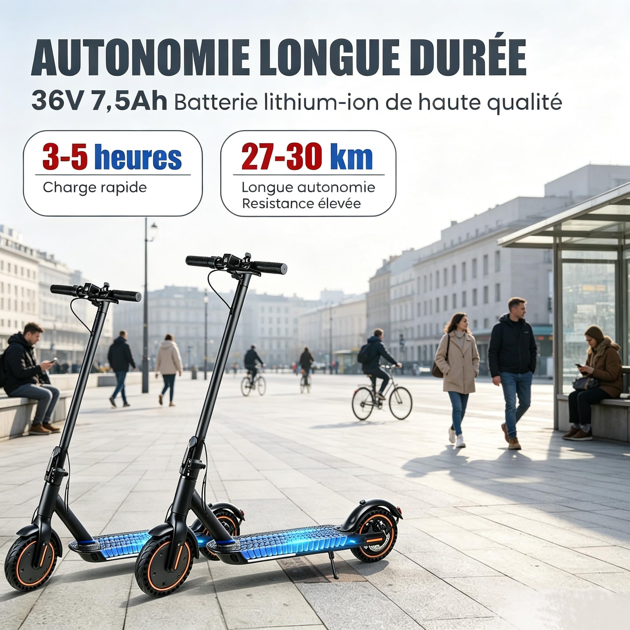 Trottinette électrique pour Adultes, Puissance maximale de 500 W, Vitesse maximale de 25 km/h, autonomie de 25-30 km, Pneus Solides 8.5'', Double Frein & APP, Charge Max 120 KG