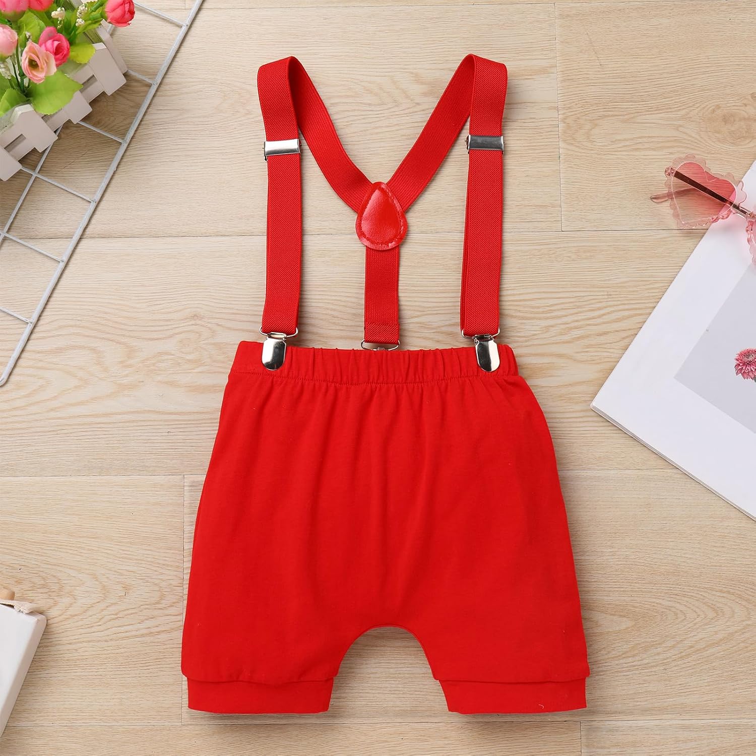 IBTOM CASTLE Circus Carnival First Birthday Outfit Boy Clown Short Sleeve Romper Bodysuit Shorts Crown Headband Clothes Set - Image 8