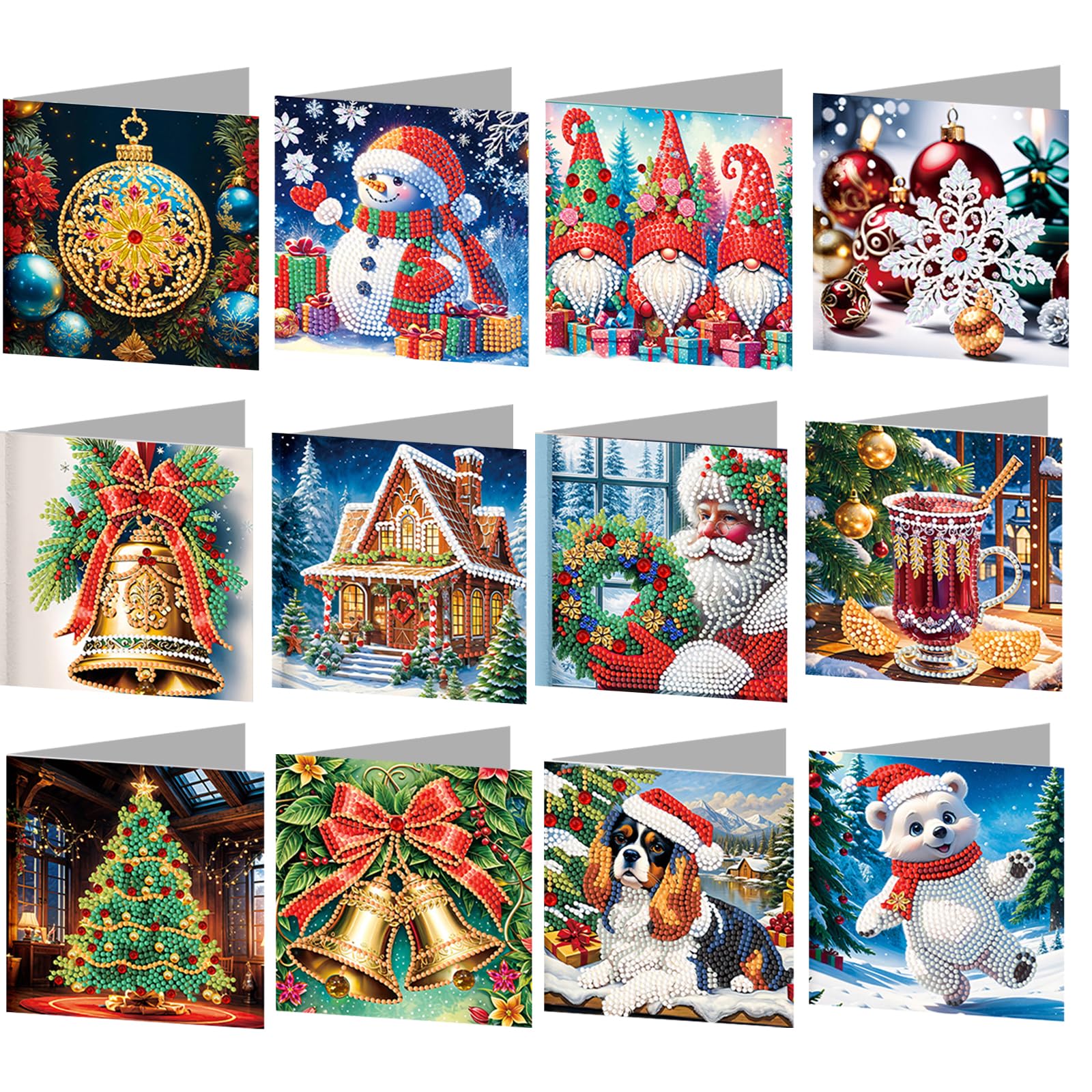 POETRYDRAW 12Pcs Winter Holiday DIY Diamond Art Greeting Cards Set with Envelopes & Tools - Creative Birthday & Thanksgiving Cards
