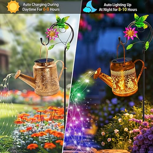 Miniatura 6 de Paquete de 2 faroles solares impermeables para exteriores, regadera de colibrí, decoración de jardín, luces solares colgantes para camino,