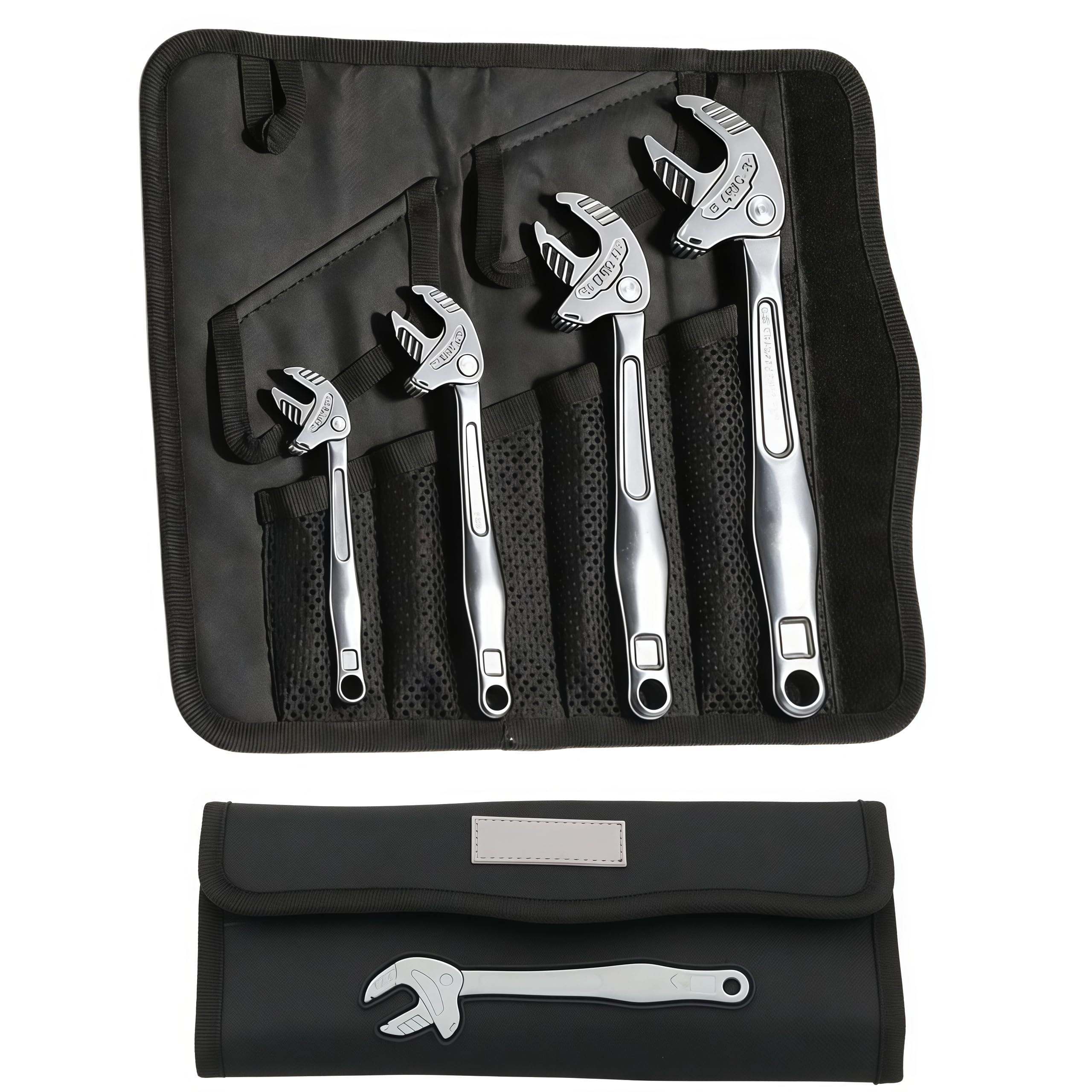 LDFNFUSA 4-Piece Set Adjustable Spanner & Ratchet Wrench Set, Self-Tightening Crab Claw, Universal Adjusting Wrench With 360° Rotating Jaw, Quick-Release Spanner For Plumbing, Gas & Automotive (y)