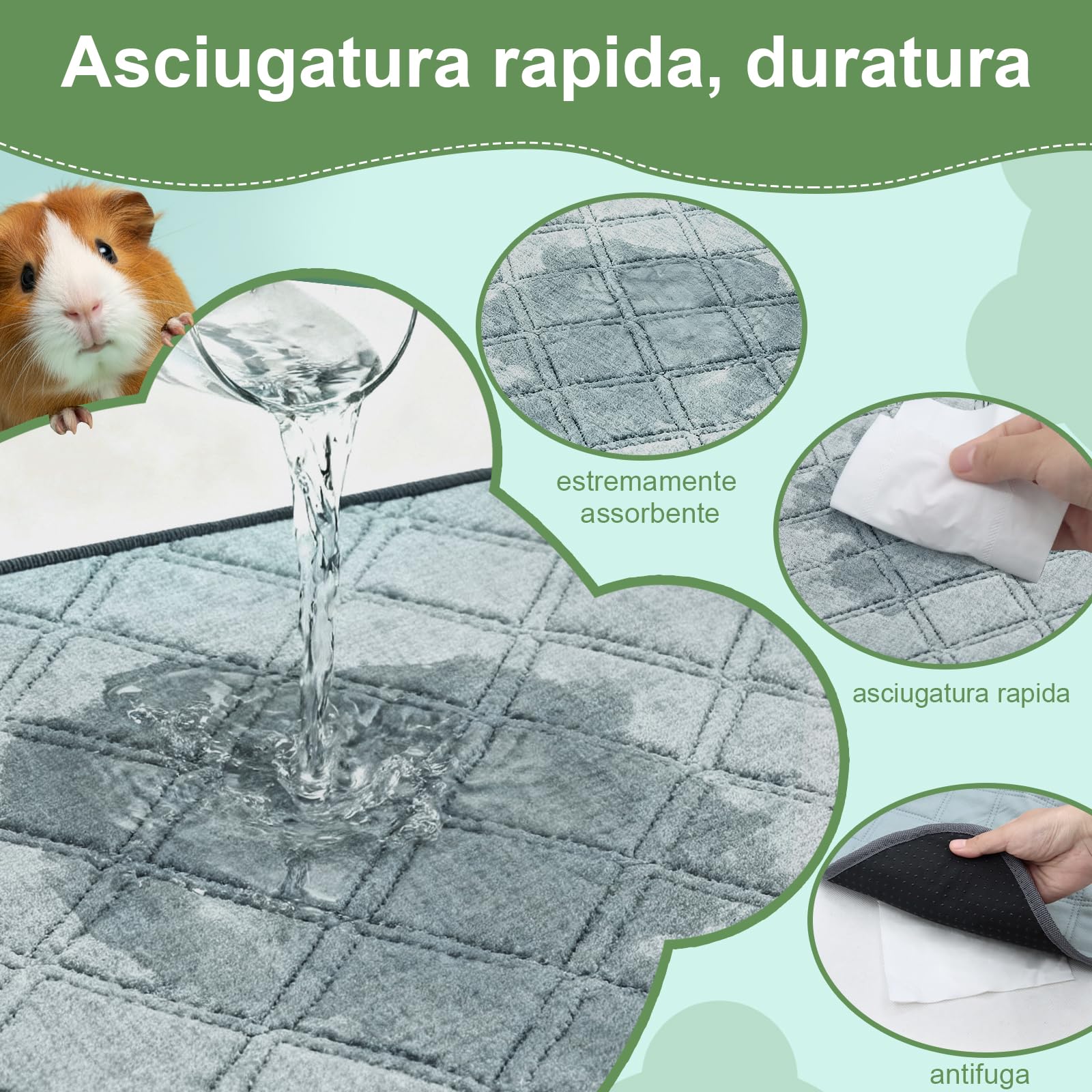 3 Coperchi Anti-Urina Riutilizzabili per Cavie - Super Assorbente & Anti-Scivolamento, Accessorio Ideale per Gabbia, Casa e Recinto Interno di Cavie(3, 60 * 45cm)