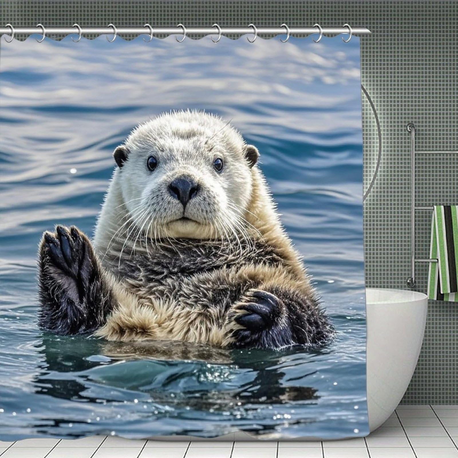 FekiLoot Sea Otter Shower Curtain Minimalist Aesthetic Bath Curtain with Hooks Simple Water Resistant Bathroom Shower Curtains Cute Blackout Privacy Curtains Cloth Curtain