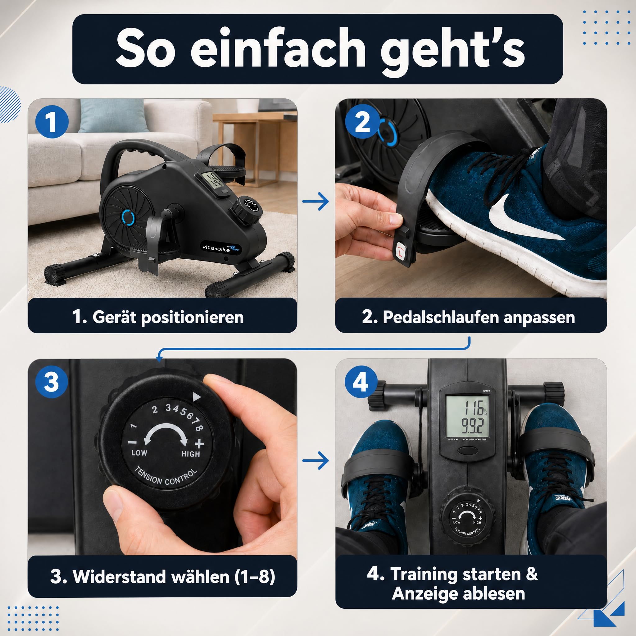 Vita&Bike Pedaltrainer, Heimtrainer für Arme & Beine, mit Trainingscomputer