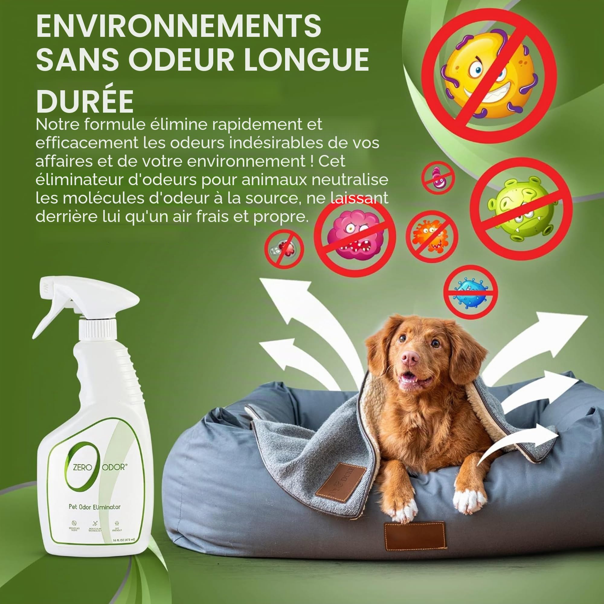 Zero Odor Éliminateur d'odeurs d'animaux de compagnie – Purificateur d'air, purificateur et désodorisant – Plus qu'un désodorisant – Élimine réellement les odeurs au niveau moléculaire – Pulvérisateur