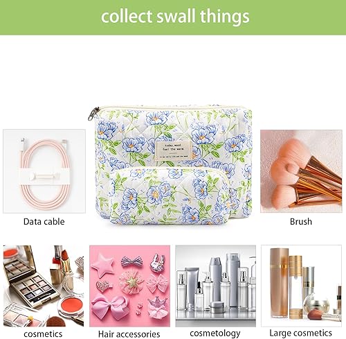 Miniatura 2 de Bolsa de maquillaje acolchada de algodón para mujer, bolsa grande de maquillaje de viaje, juego de soporte para brochas para mujer, bolsa de