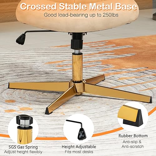 Miniatura 8 de HomVent Silla de escritorio de oficina sin brazos sin ruedas, silla de escritorio acolchada de piel sintética, moderna silla de escritorio