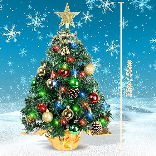 Miniatura 3 de AGIRL Árbol de Navidad artificial de mesa de 22 pulgadas con 30 luces LED, árbol de estrella, pequeño árbol de Navidad de mesa para decoración de