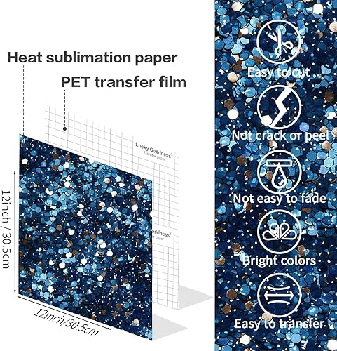 Miniatura 5 de Hojas de tinta de transferencia infusible para vasos, camisetas en blanco, papel de transferencia de sublimación con purpurina azul para Cricut
