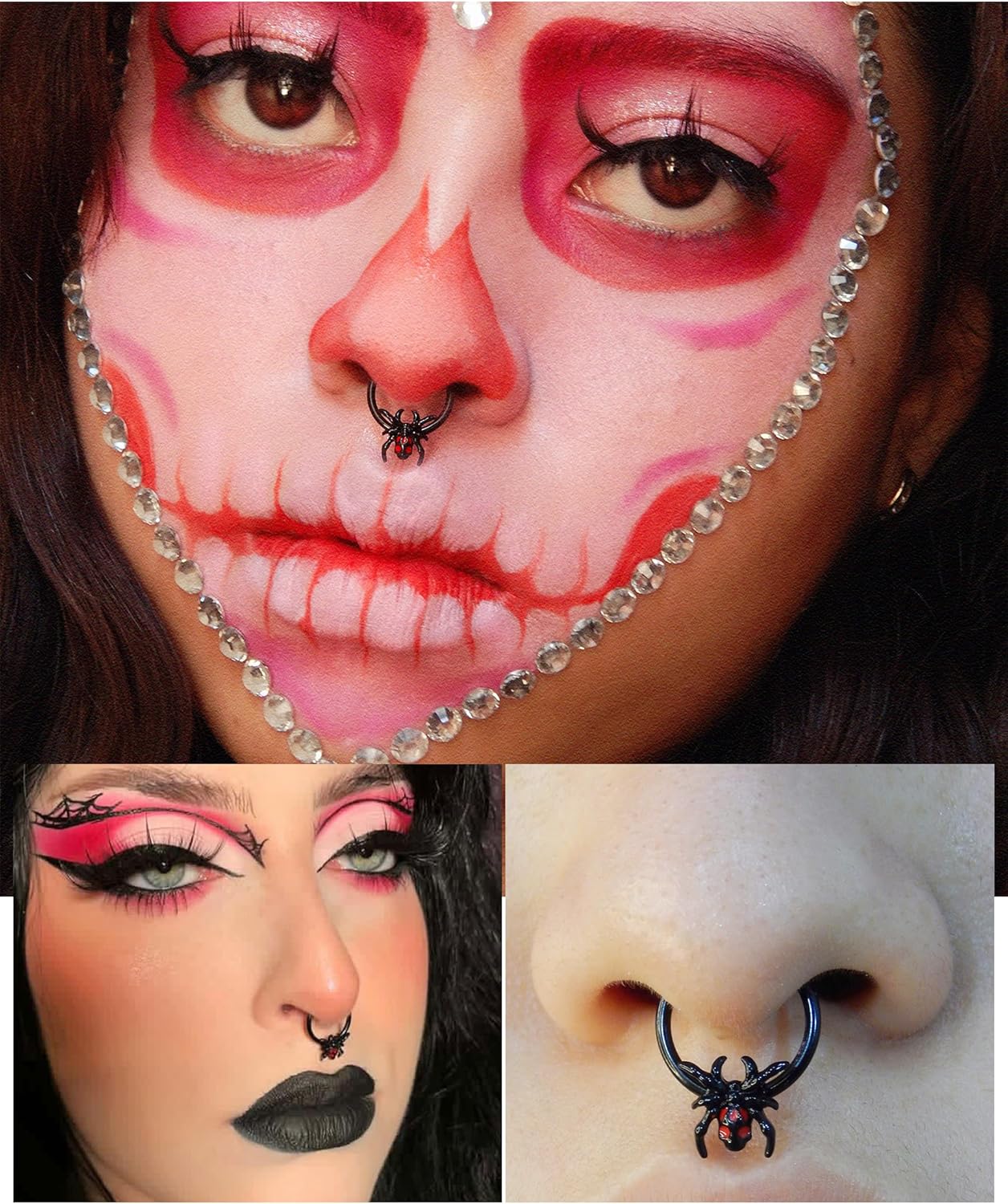 Jewseen 16G Black Spider Septum Ring - Hinged Segment Ring for Women & Men - Halloween Septum Clicker - Image 2