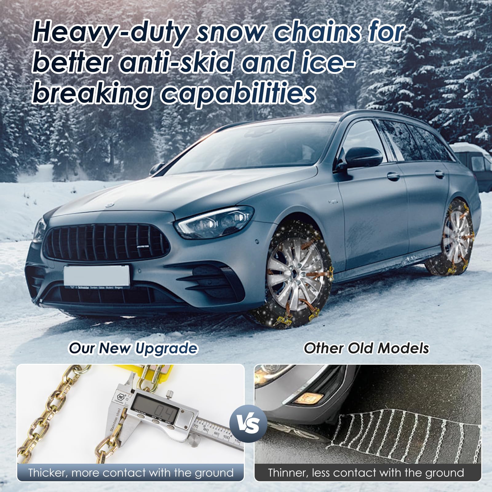 Schneeketten 6 Stück verstellbare Ketten mit Kunststoff-Schneeschaufel und Handschuhen - Robuste Langlebige Reifen-Schneeketten für Autos, LKWs, SUVs - Breite 165–265 mm